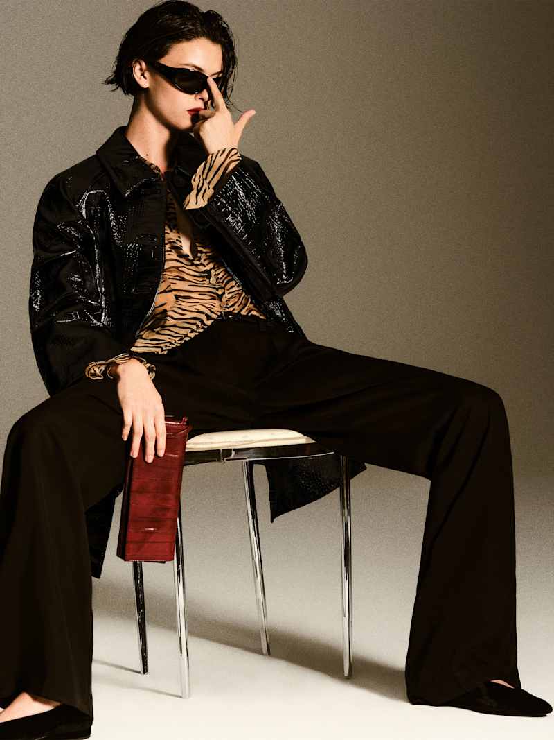 Veda Celine Jacket Reformation – veste, coloris Black Patent Croc – vue 2