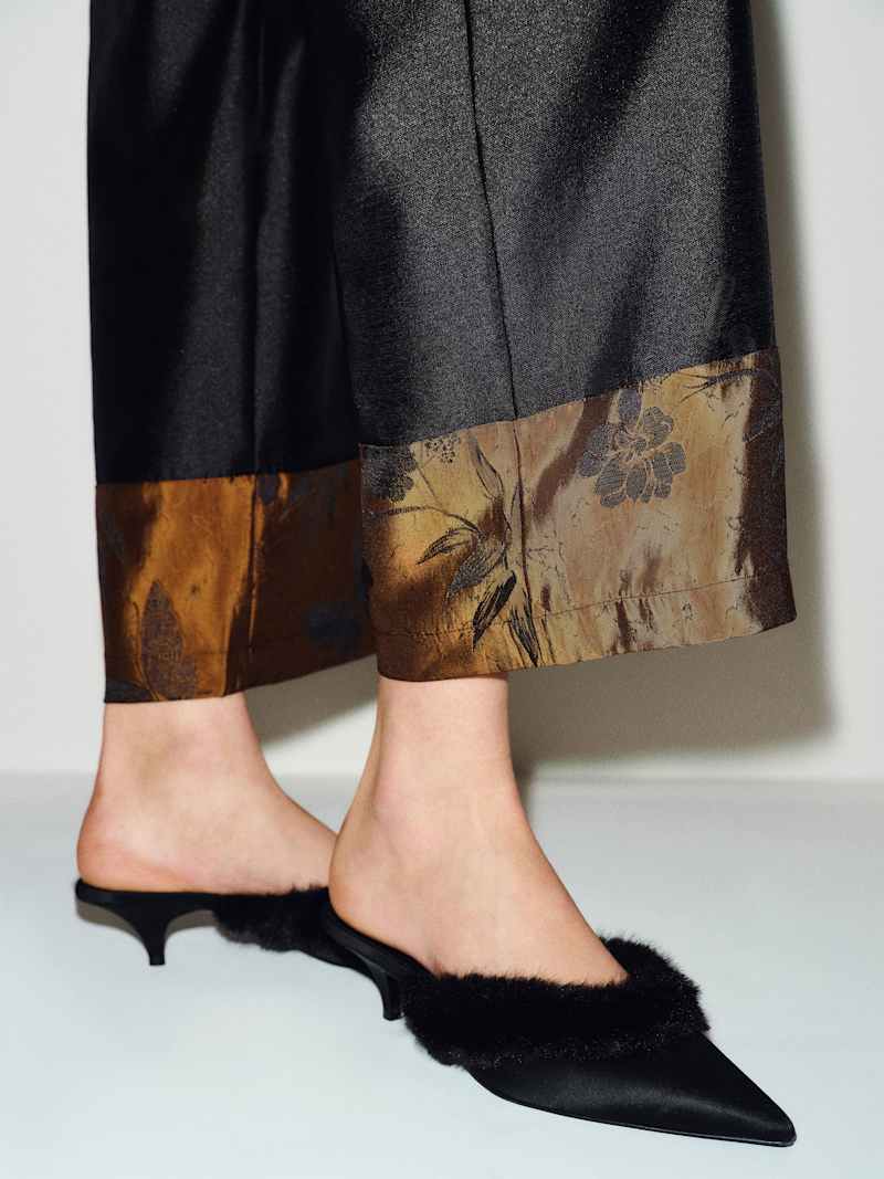 Olina Cropped Pant Reformation – pantalon, coloris Black Jacquard Hem – vue 4