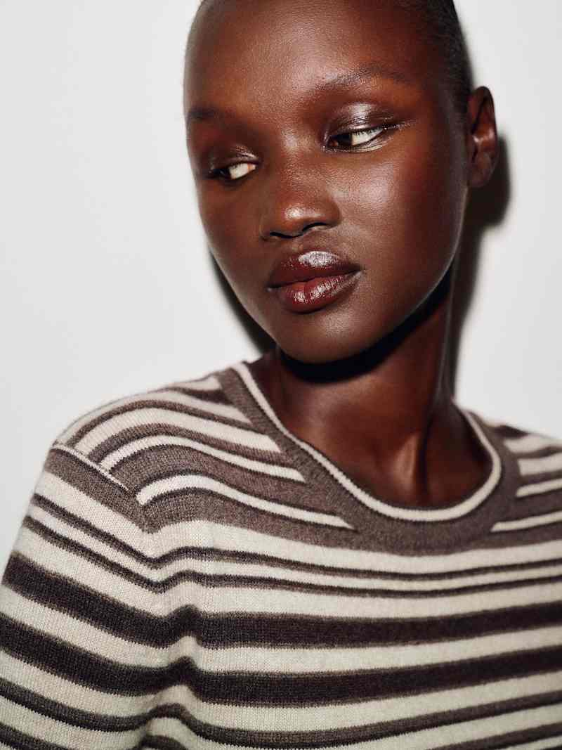 Lian Cashmere Crew Sweater Reformation – pull en cachemire, coloris Brown Multi Stripe – vue 2