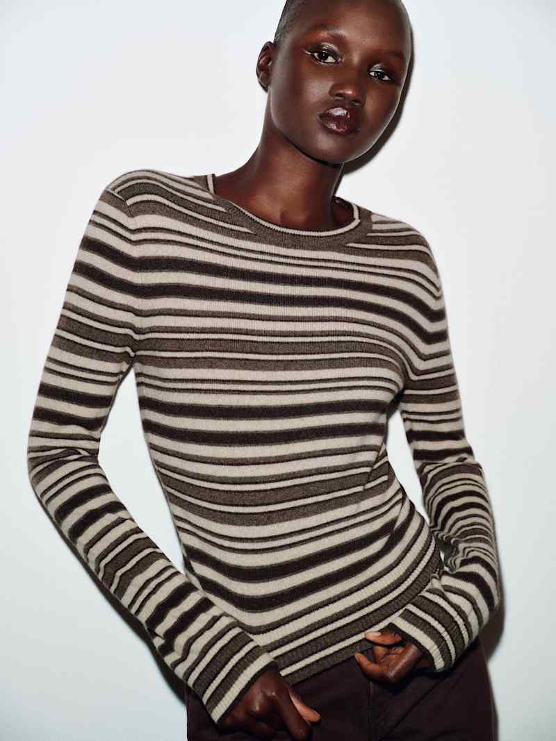 Lian Cashmere Crew Sweater Reformation – pull en cachemire, coloris Brown Multi Stripe – vue 3