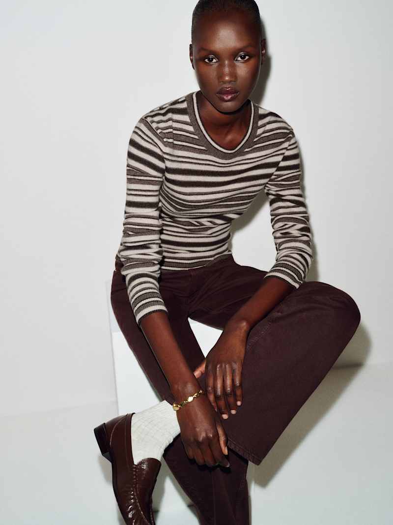 Lian Cashmere Crew Sweater Reformation – pull en cachemire, coloris Brown Multi Stripe – vue 4