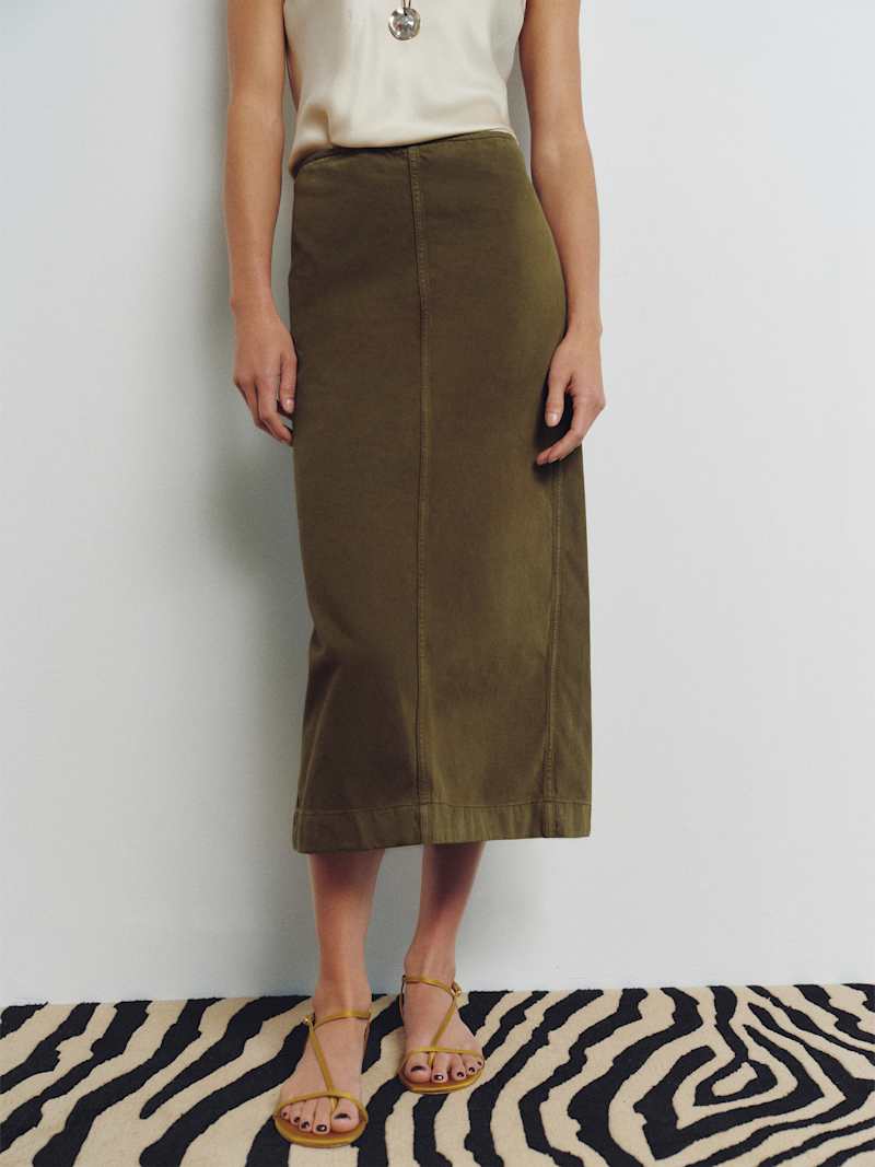 Regina Mid Rise Midi Skirt Reformation – jupe midi, coloris Dark Olive – vue 2
