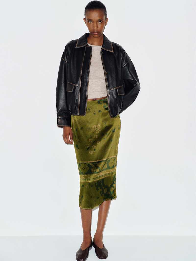 Helen Low Waist Silk Midi Skirt Reformation – jupe midi en soie, coloris Emerald Tapestry