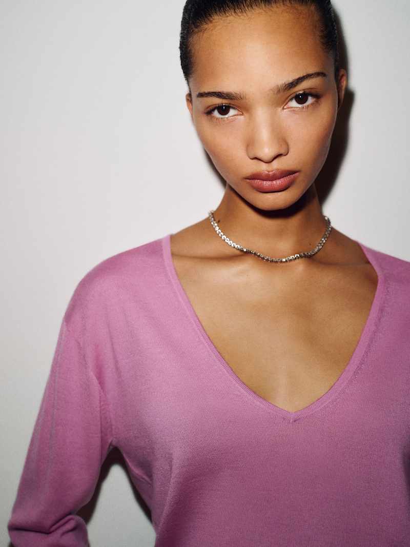 Micah V-Neck Sweater Top Reformation – pull, coloris Narcissus – vue 3