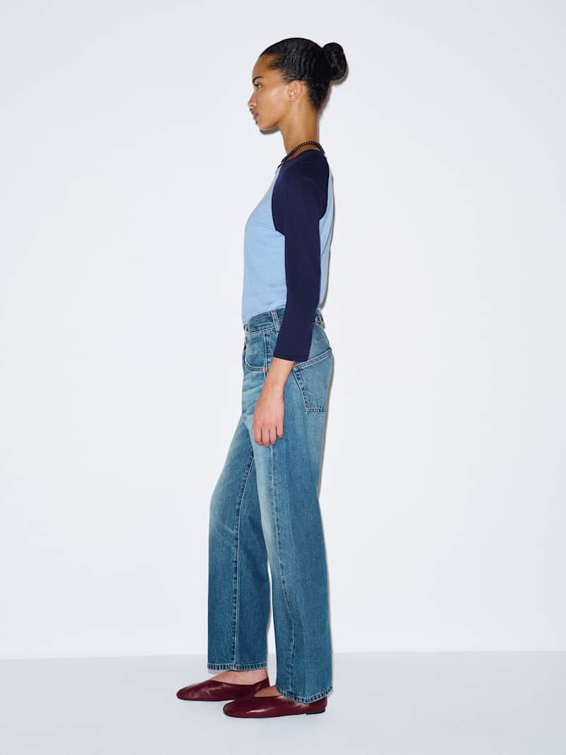Ethan Low Rise Buckle Back Baggy Jeans Reformation – jean ample taille basse, coloris Salerno – vue 4