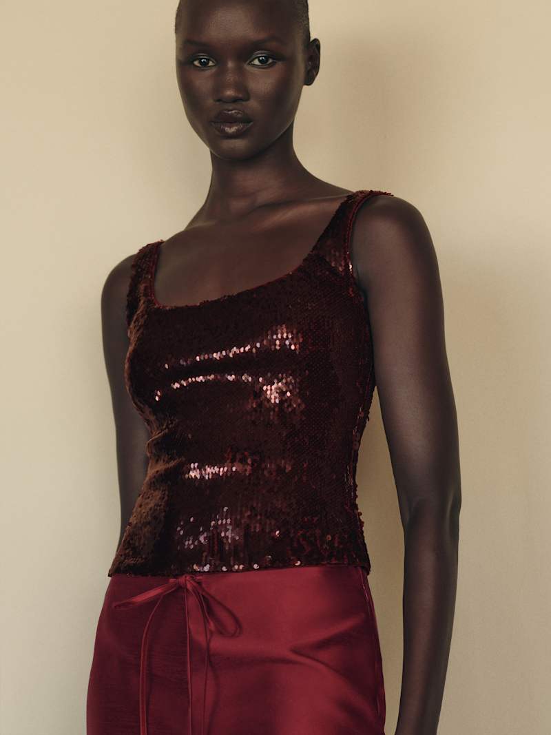 Carla Knit Top Reformation – top en maille, coloris Maroon Sequin
