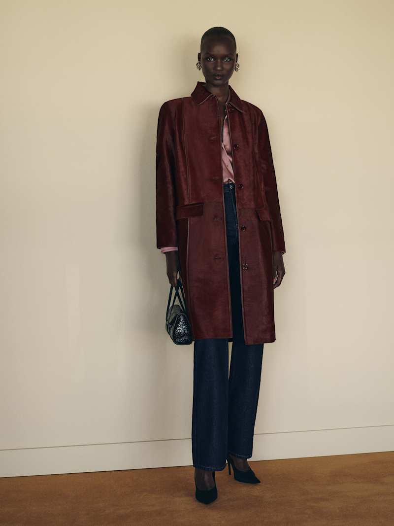 Veda Ariana Trench Reformation – manteau, coloris Merlot Calfhair – vue 2