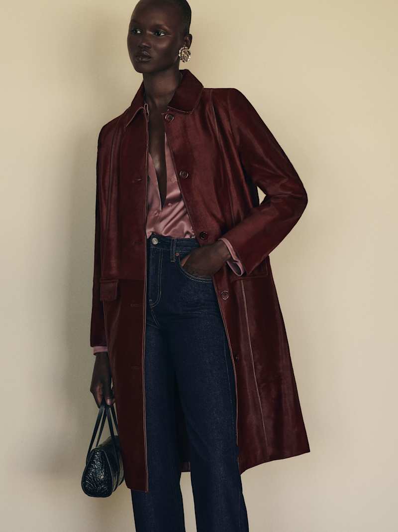 Veda Ariana Trench Reformation – manteau, coloris Merlot Calfhair – vue 4