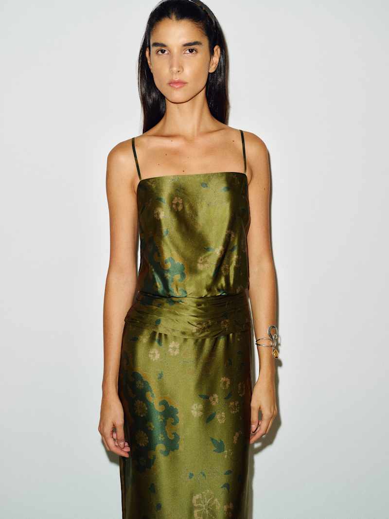 Ofelia Silk Dress Reformation – robe en soie, coloris Emerald Tapestry – vue 2