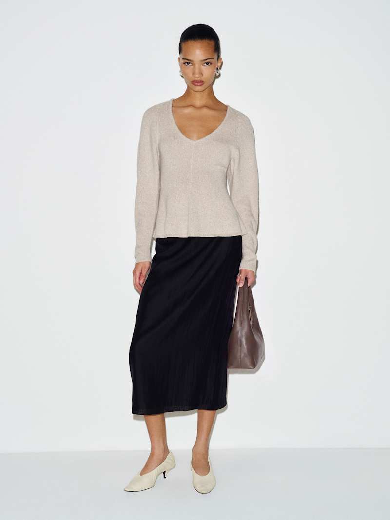 Beth Cashmere Peplum Sweater Reformation – pull en cachemire, coloris Alabaster Mouliné