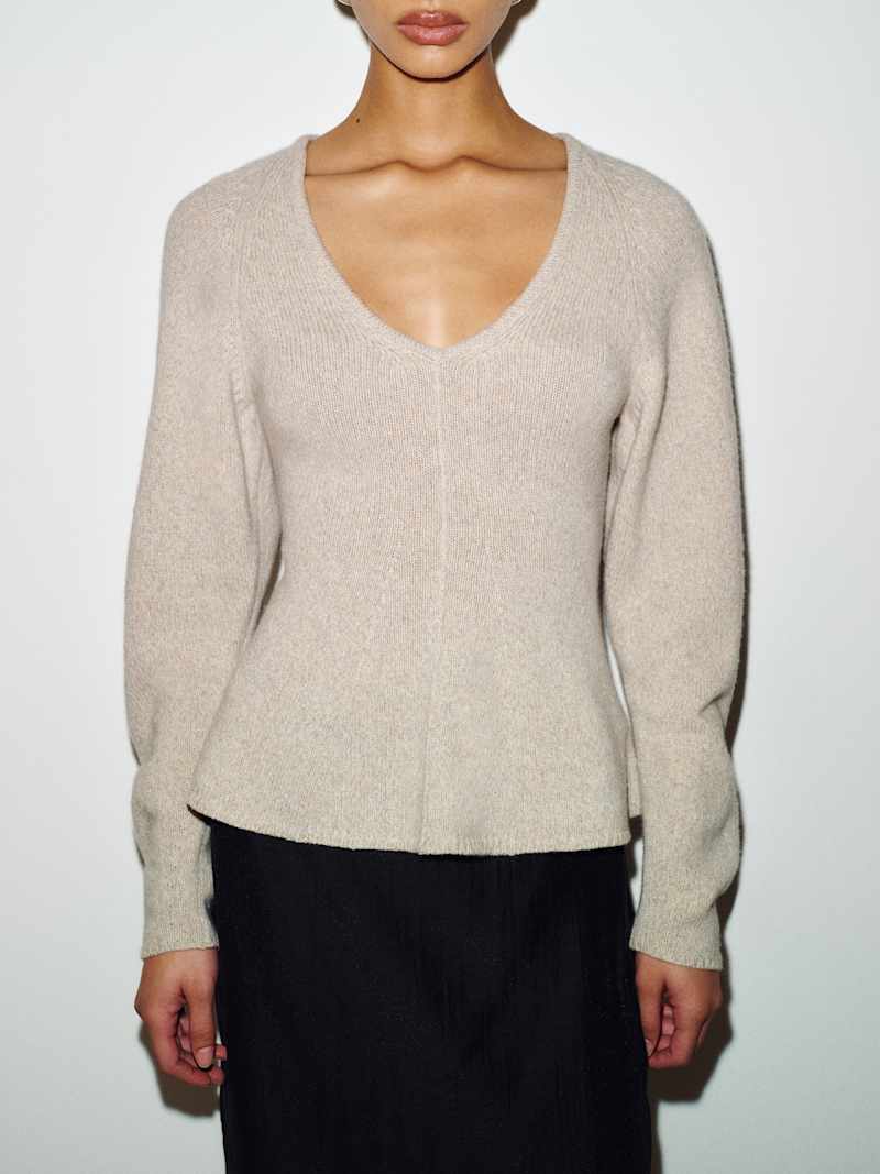 Beth Cashmere Peplum Sweater Reformation – pull en cachemire, coloris Alabaster Mouliné – vue 5