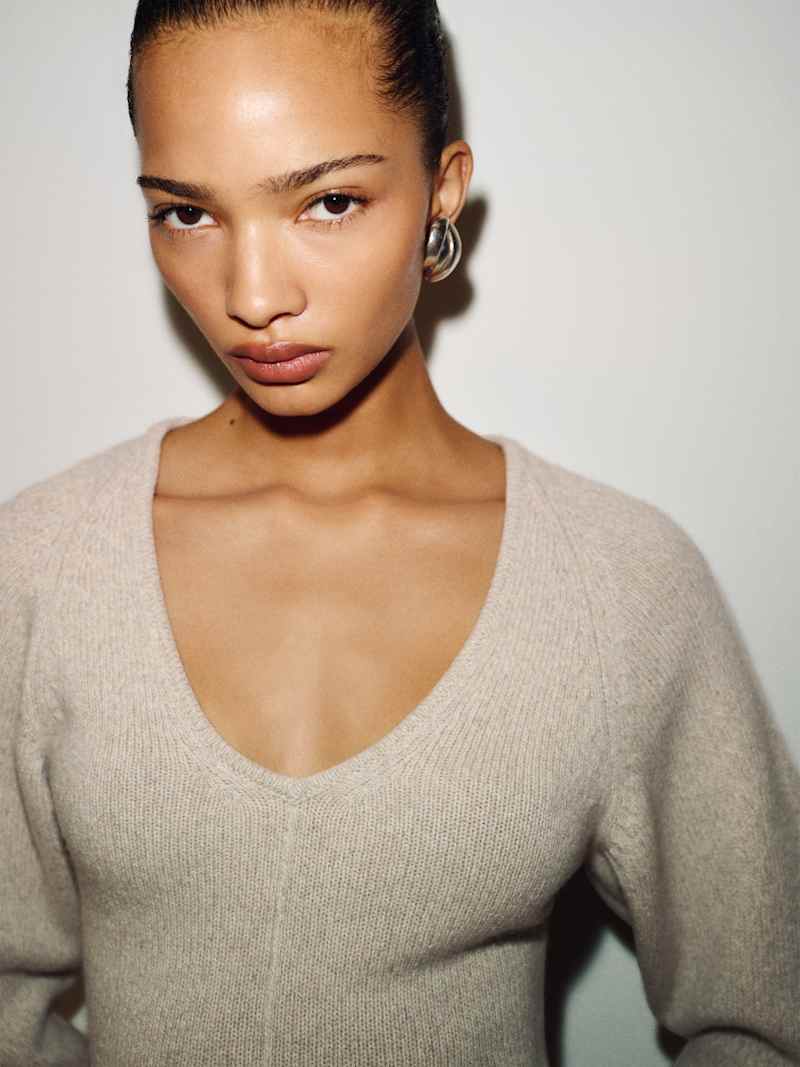 Beth Cashmere Peplum Sweater Reformation – pull en cachemire, coloris Alabaster Mouliné – vue 6