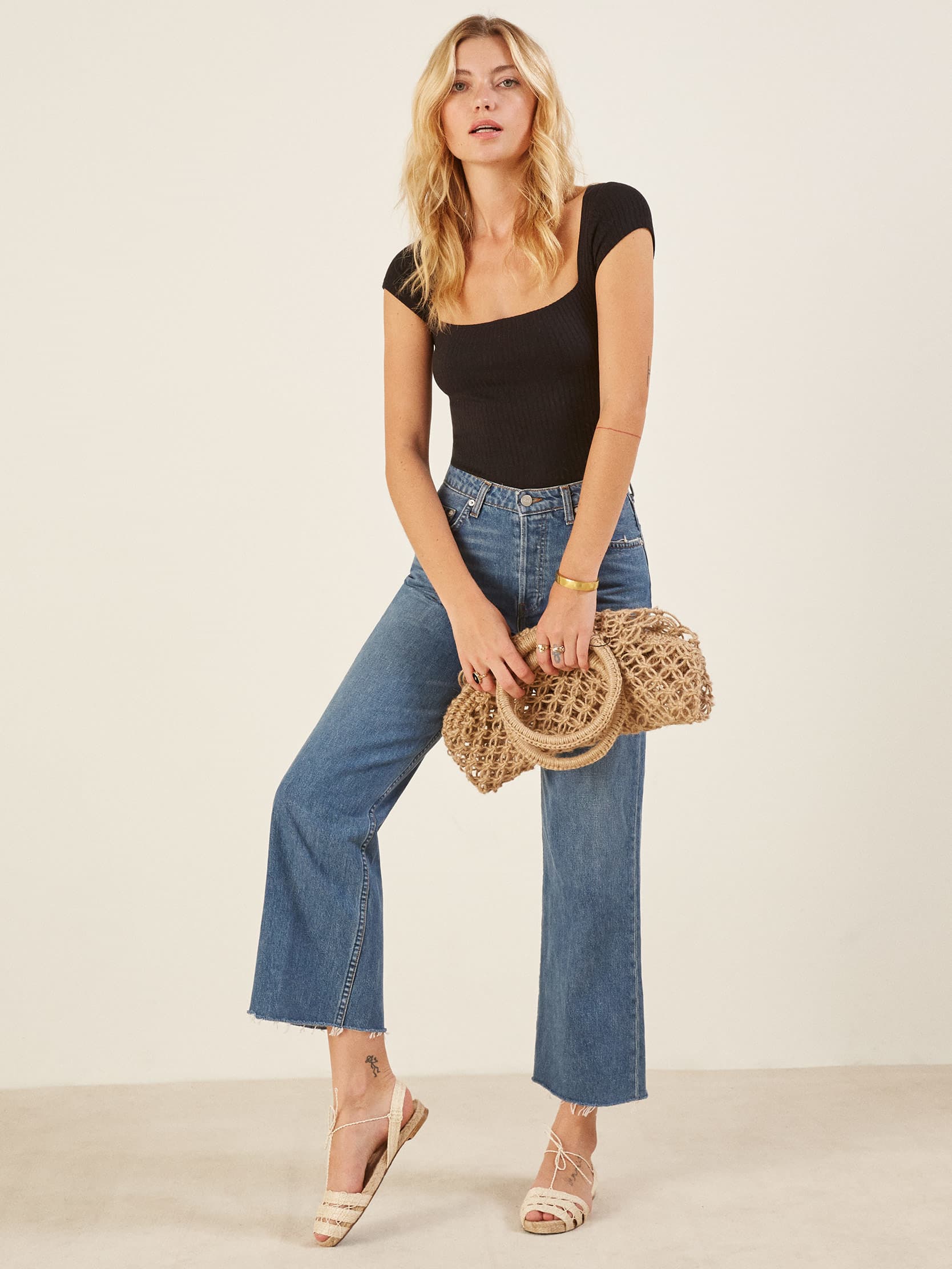 Bardot Top Short Sleeve Knit Reformation