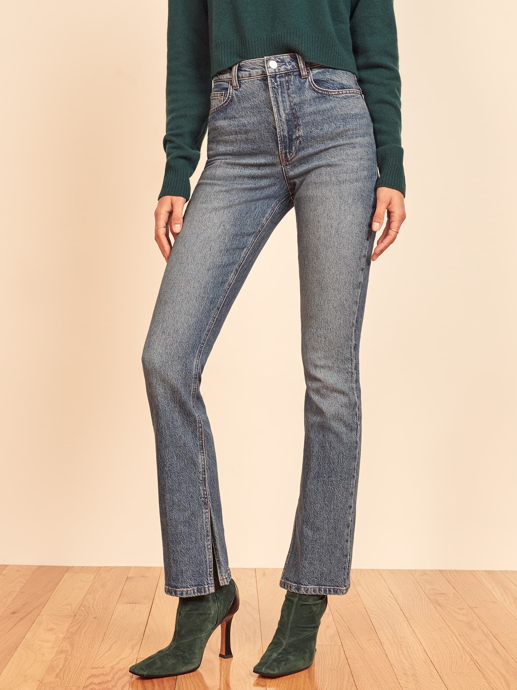 Peyton Slit Hem High Rise Bootcut Jeans - Sustainable Denim | Reformation