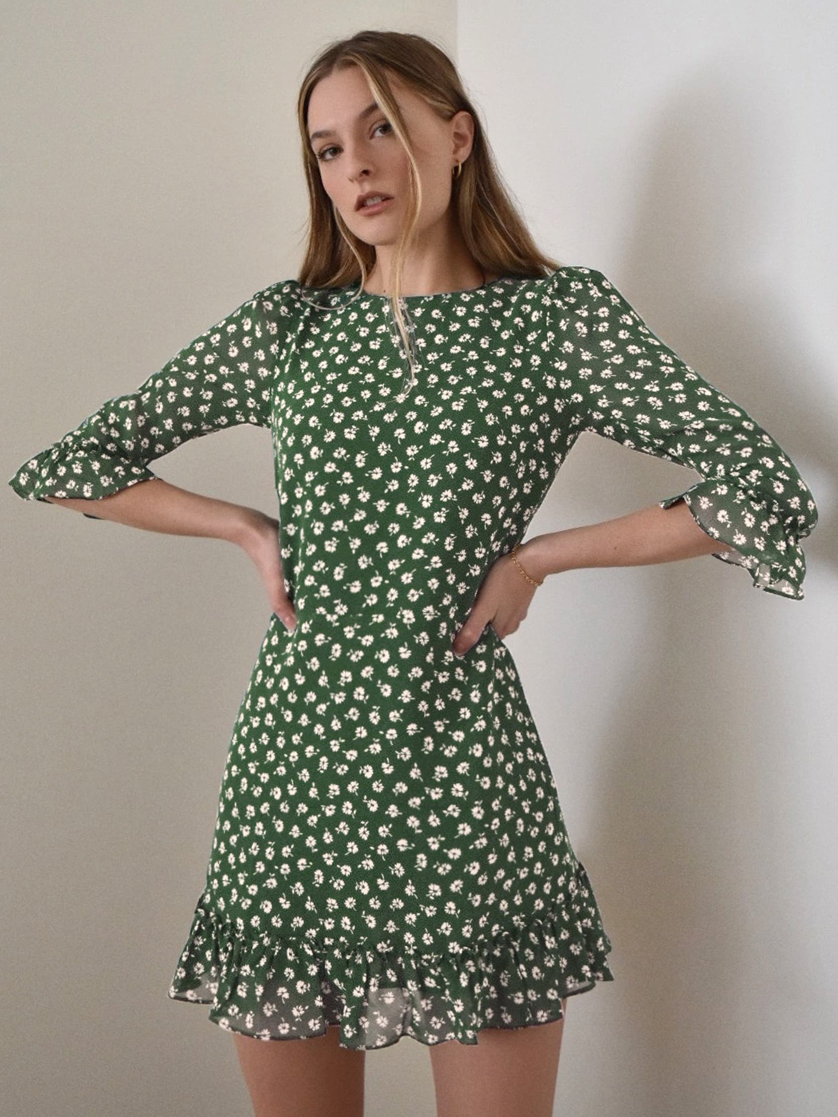 Doutzen Dress - Short Sleeve Mini Georgette | Reformation