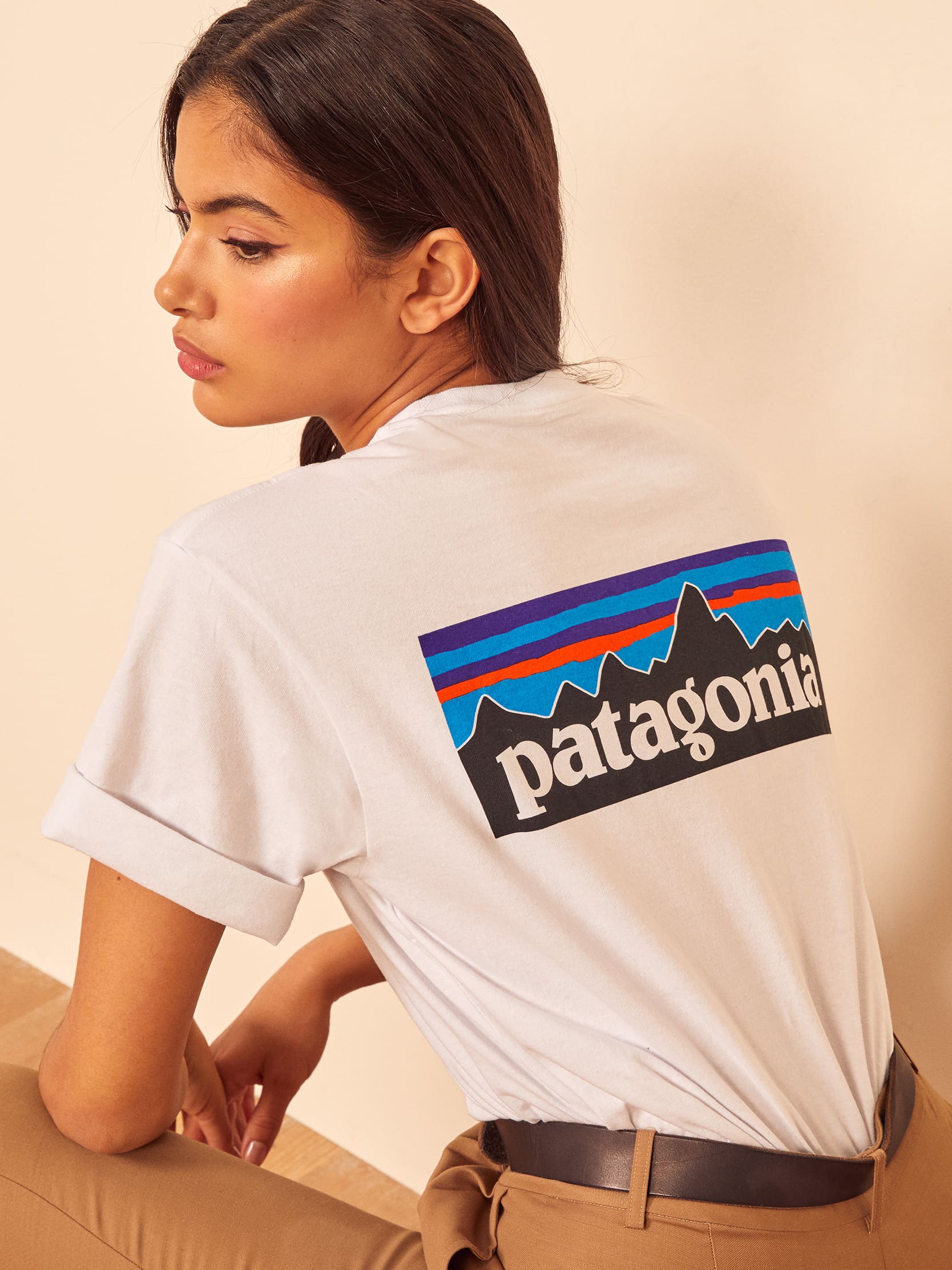 White Patagonia Men's P-6 Logo Responsibili-Tee