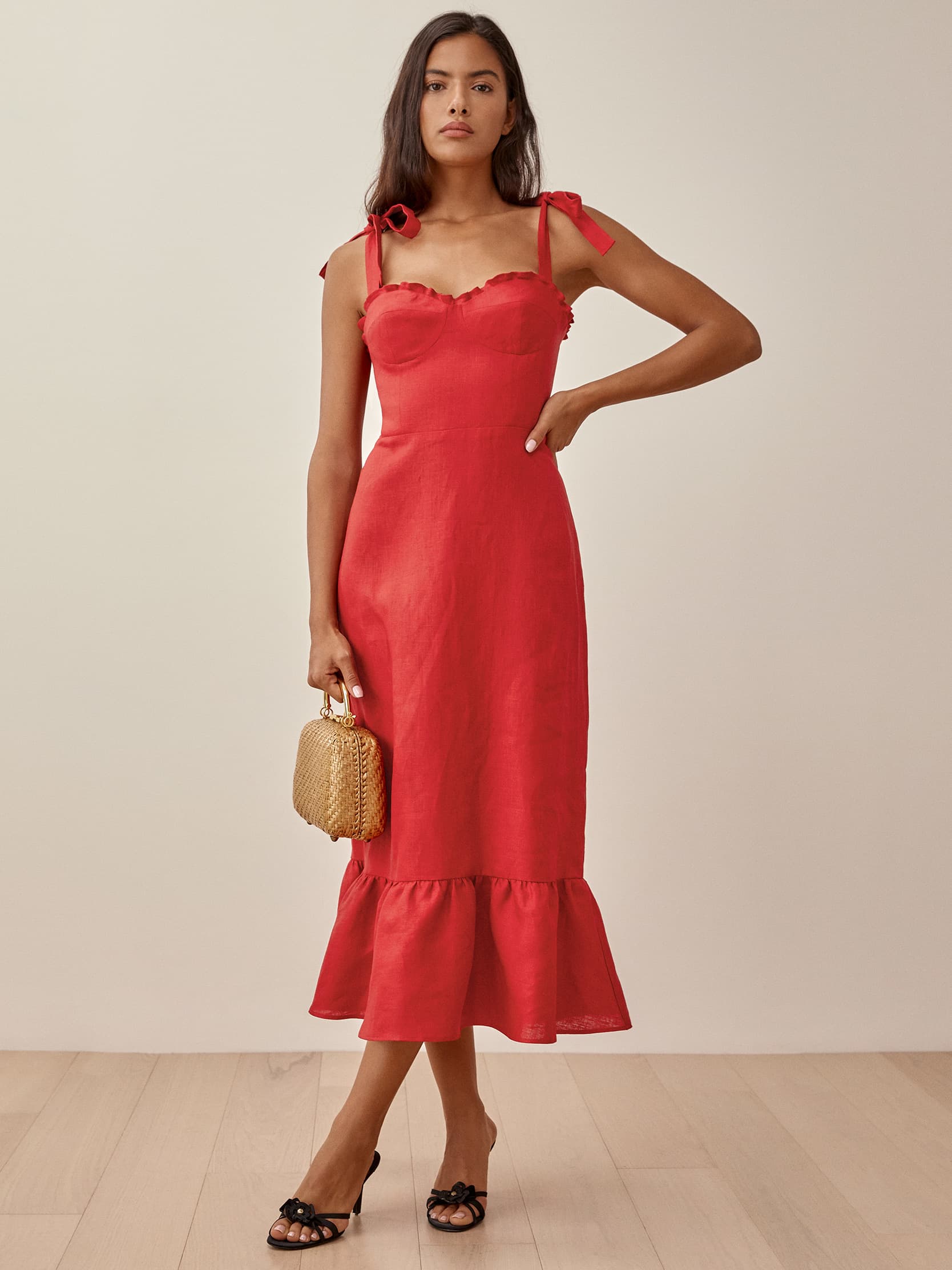 Vale Dress Tank Straps Midi Linen Reformation