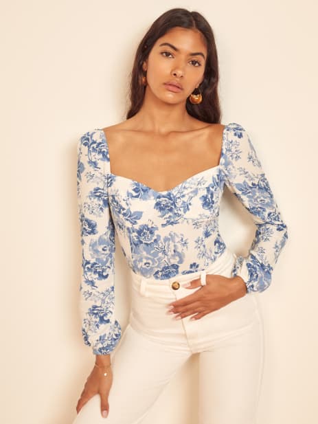 Blue floral top clearance