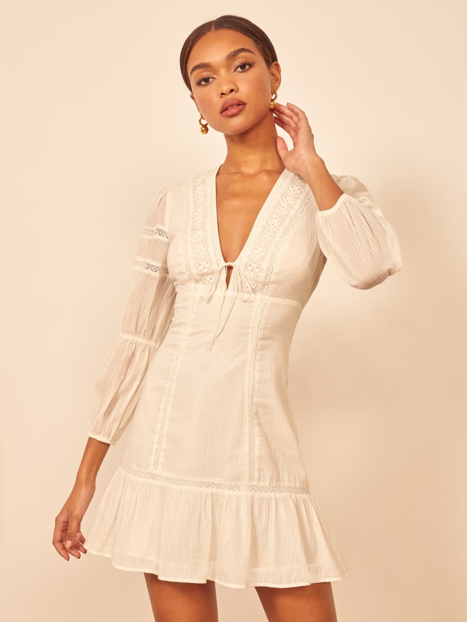 Reformation white long sleeve dress