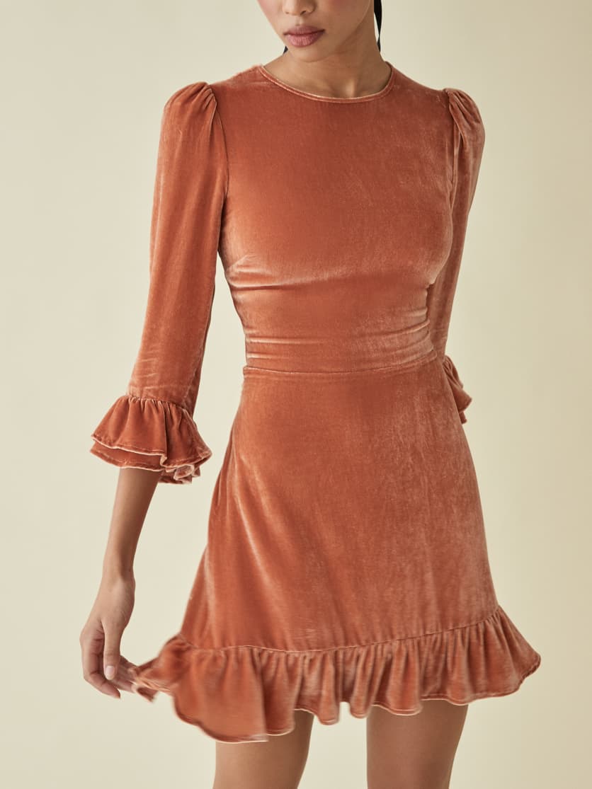 Velvet ruffle dress Clearance