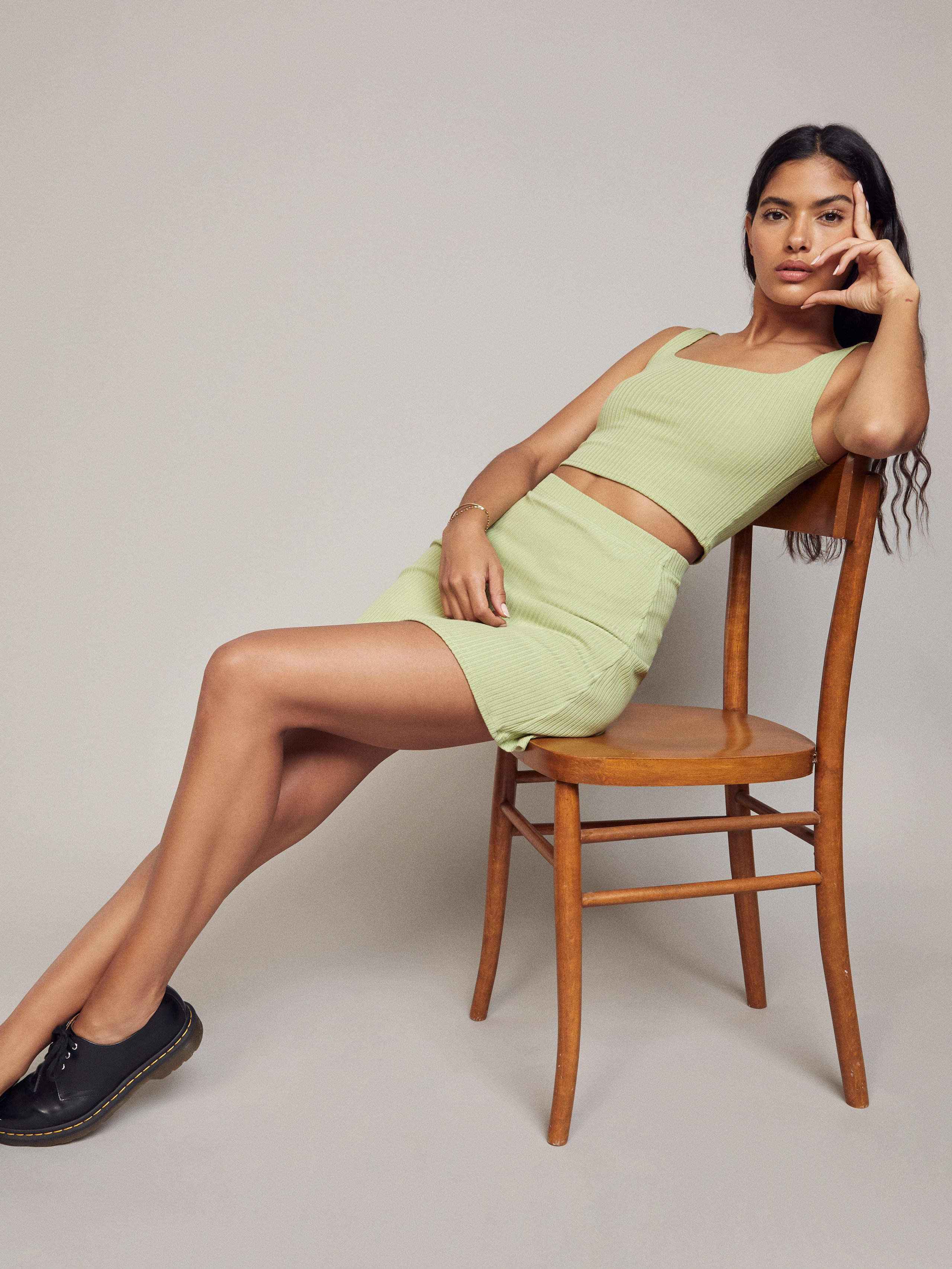 mint green two piece skirt set