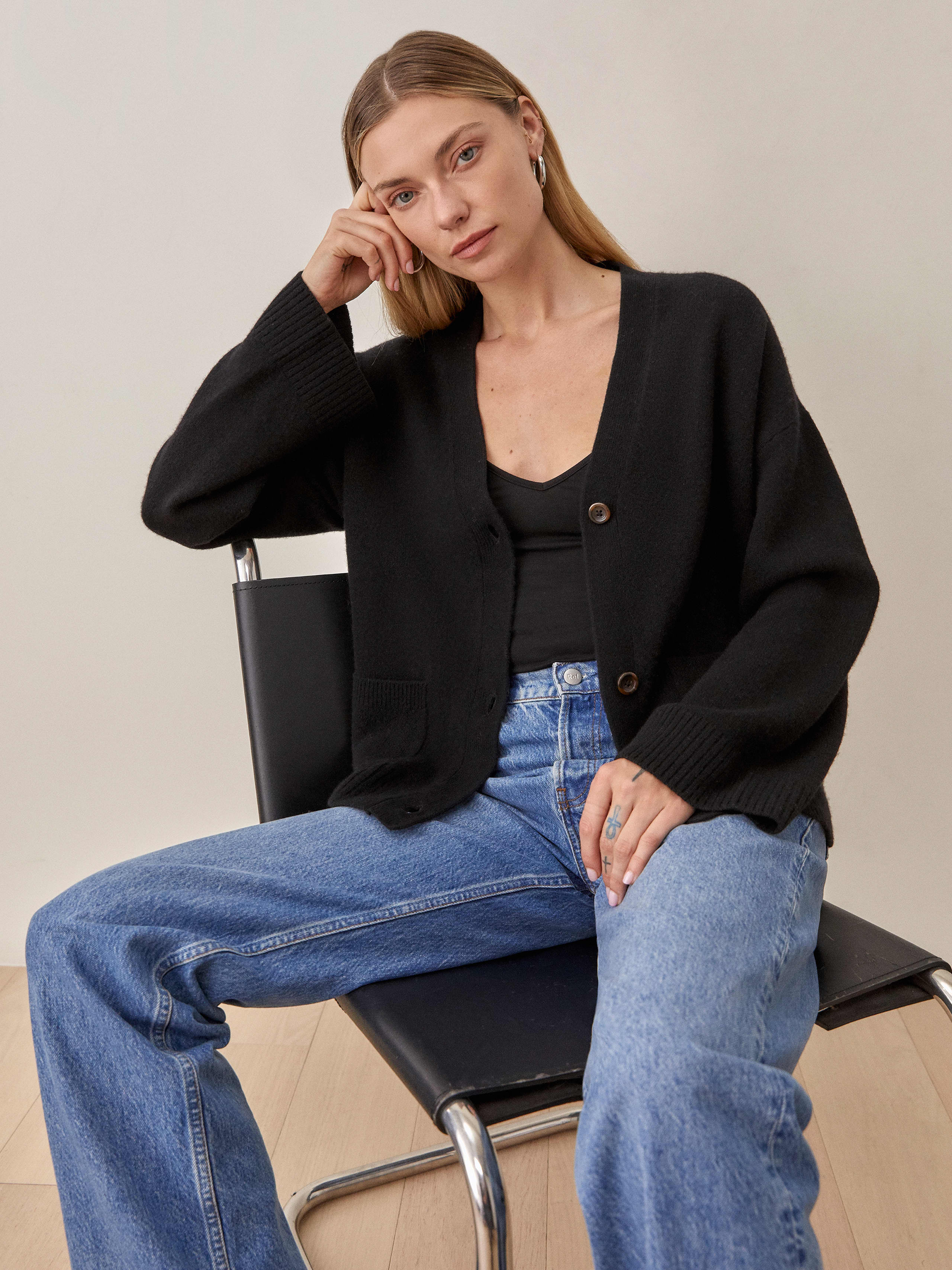 Black Amelie Regenerative Wool Cardigan