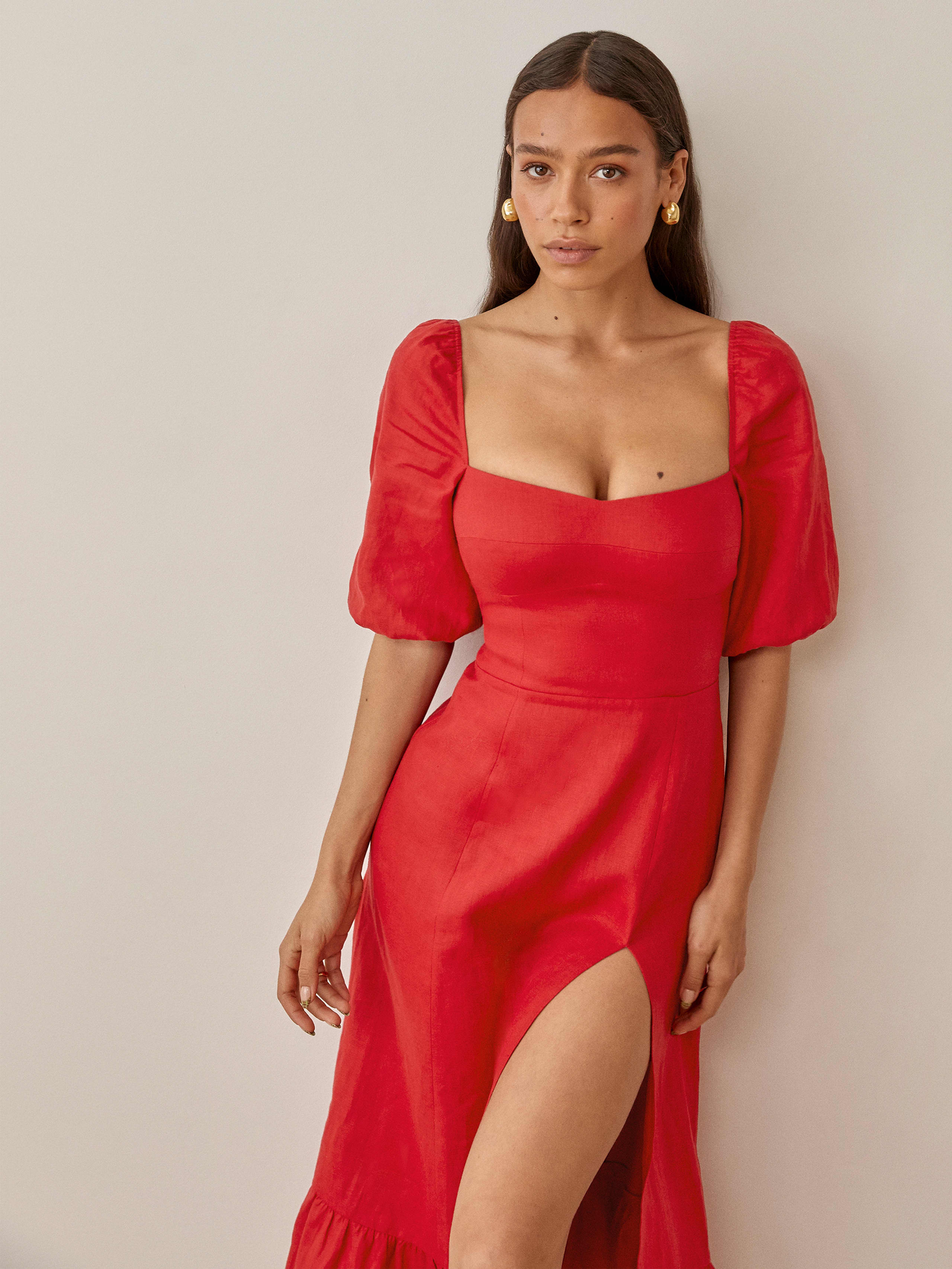 Belgium Dress Short Sleeve Midi Linen Reformation