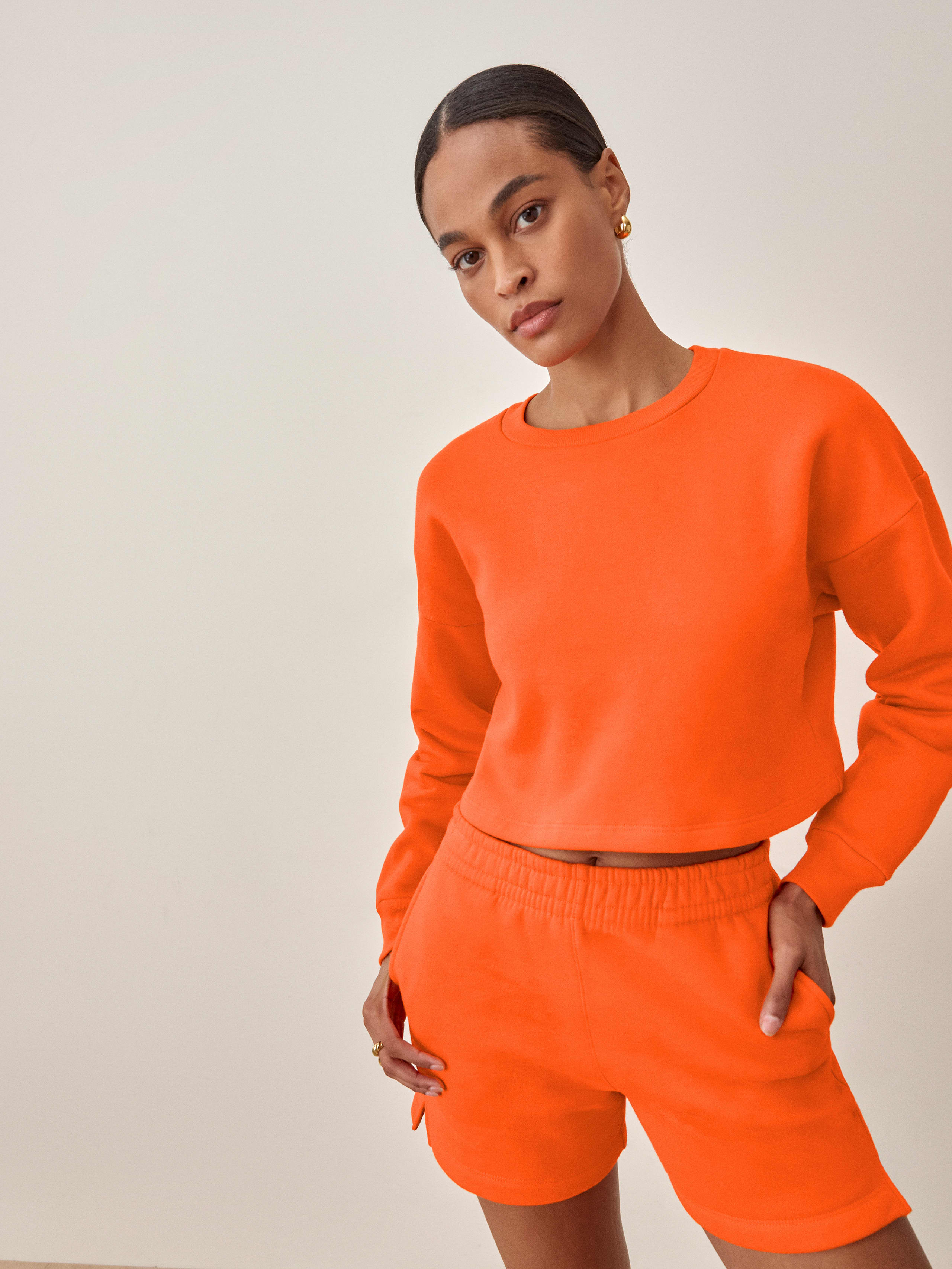 Flame Boxy Cropped Crew Sweatshirt