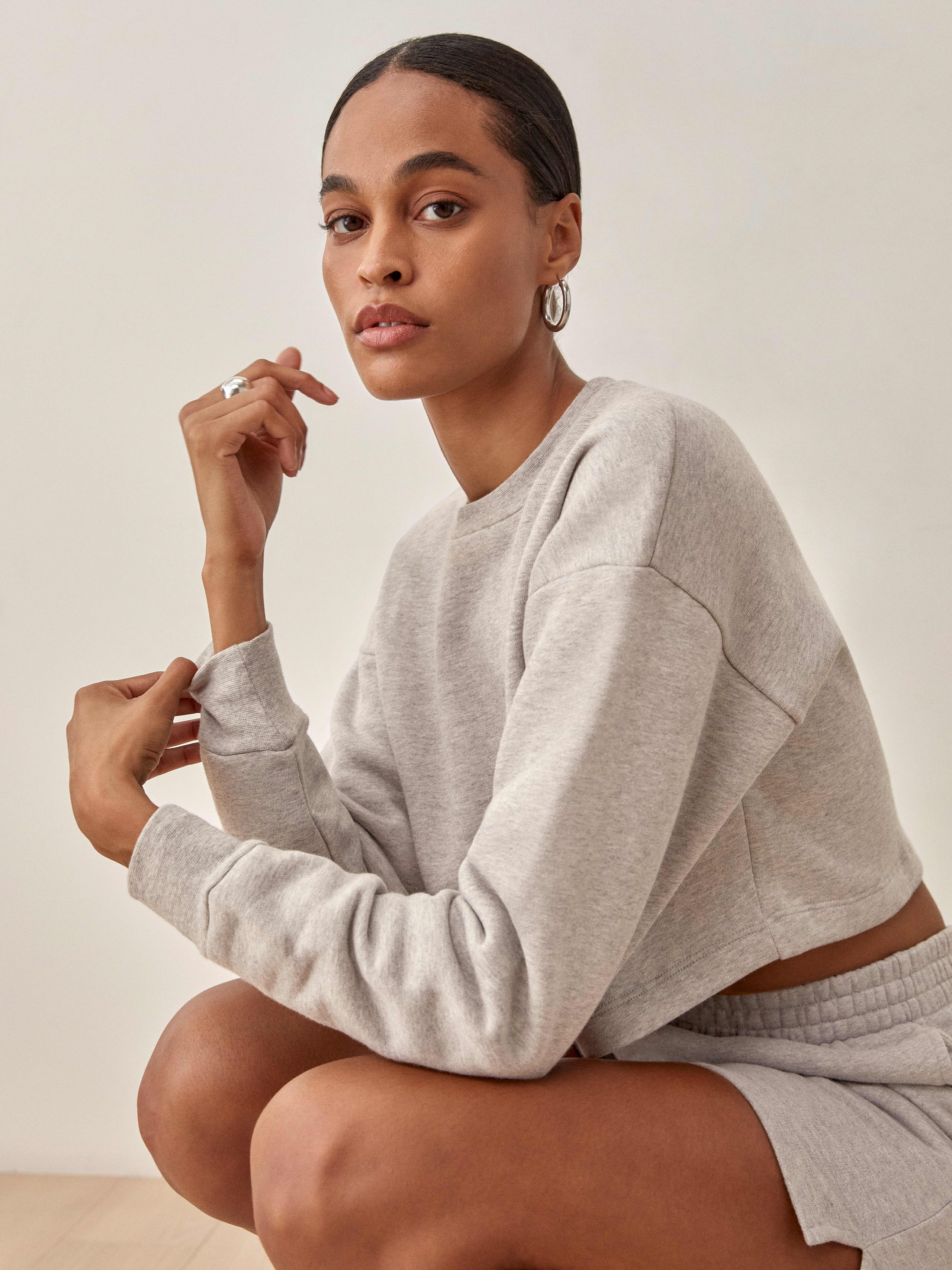 Heather Grey Boxy Cropped Crew Sweatshirt