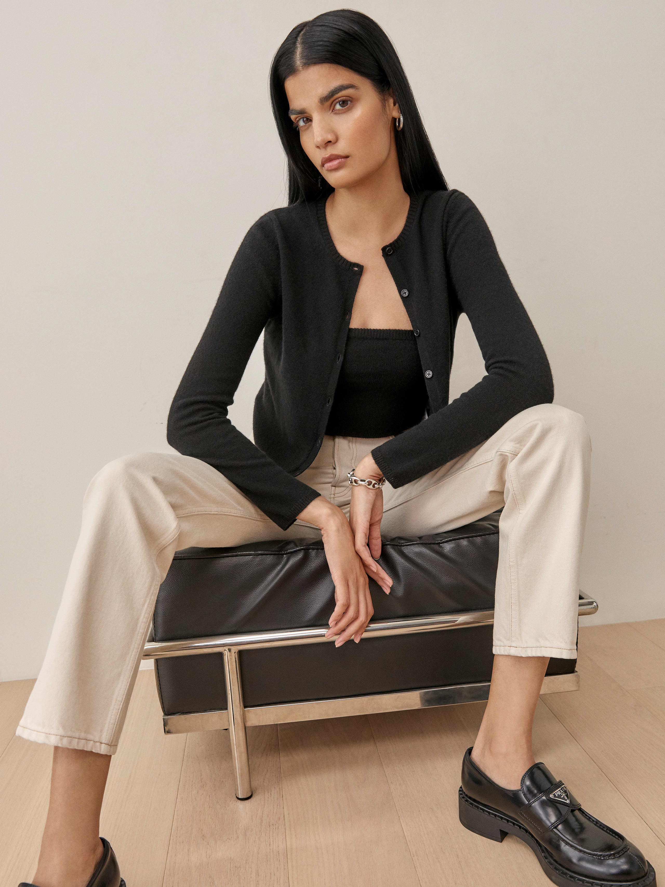 Black Brio Cashmere Strapless Tank And Cardi Set