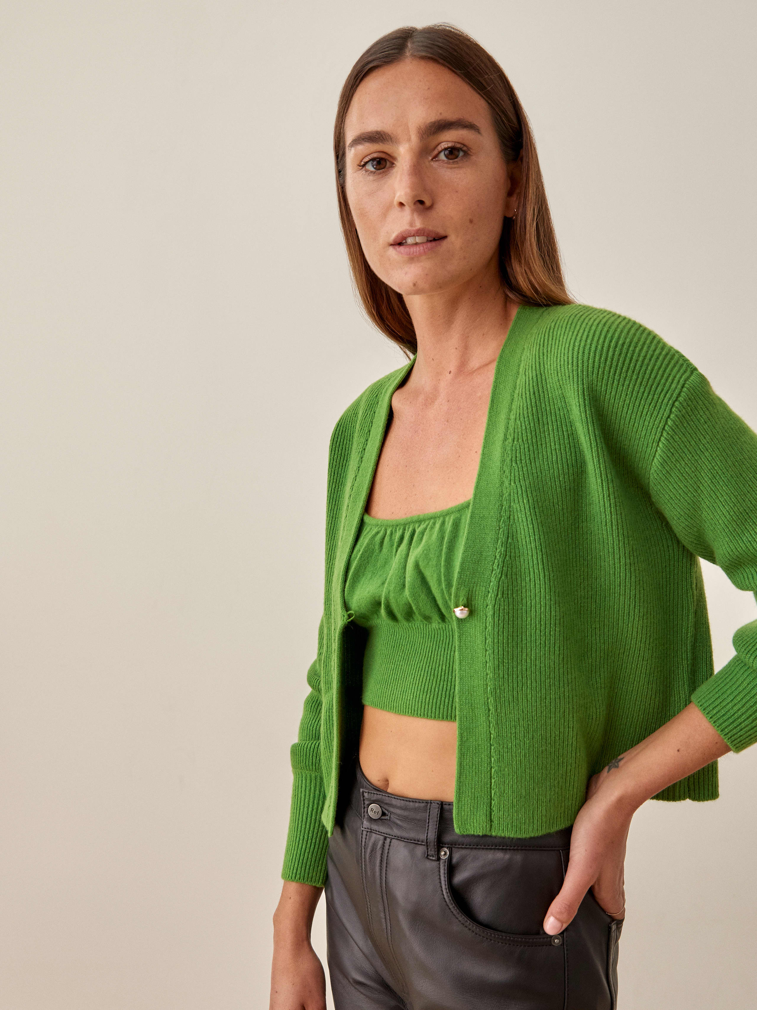 Kelly Green Brody Cashmere Tank And Cardi Set