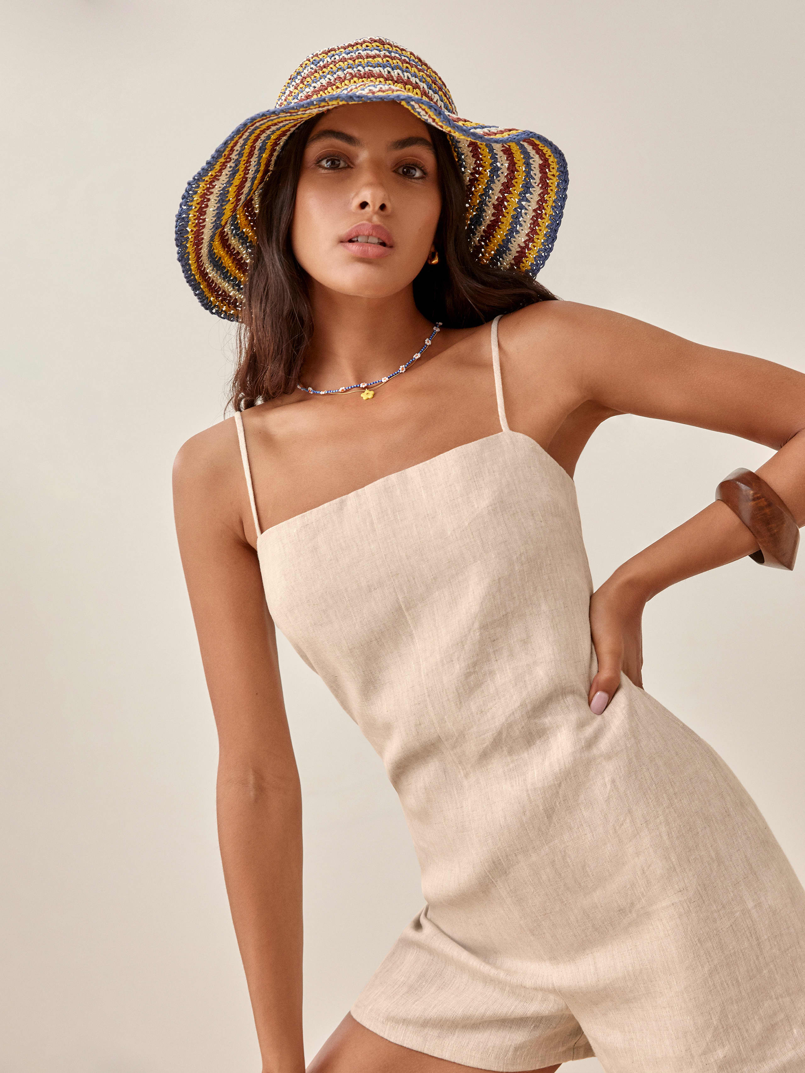 Camden Linen Romper Spaghetti Strap Cropped Linen Reformation