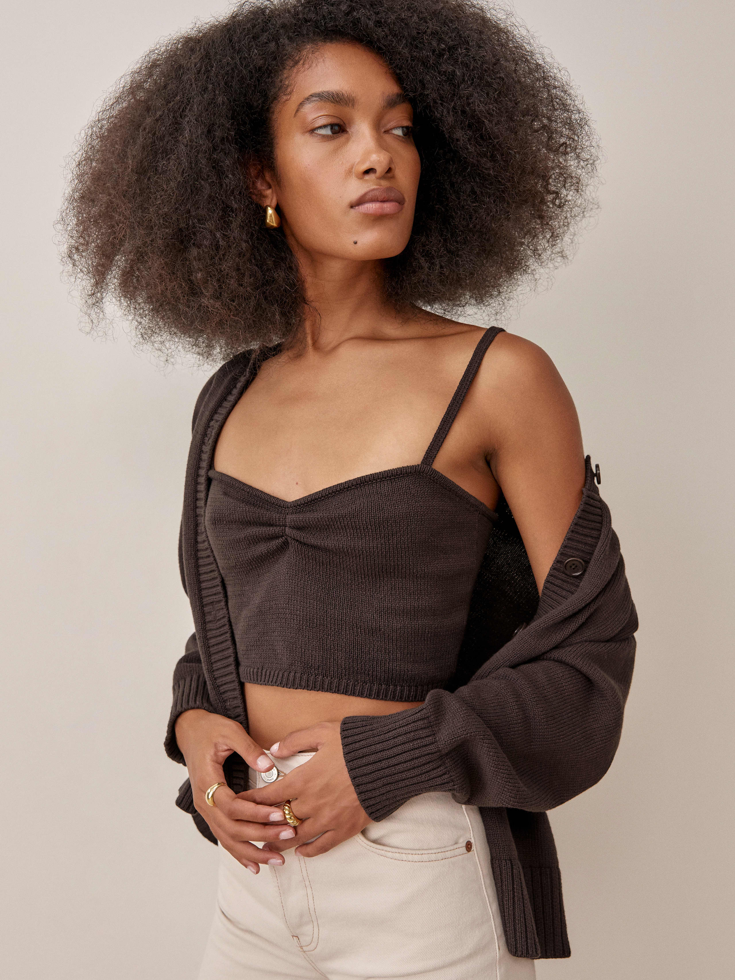 Chocolate Brown Capello Cotton Tank And Cardi Set