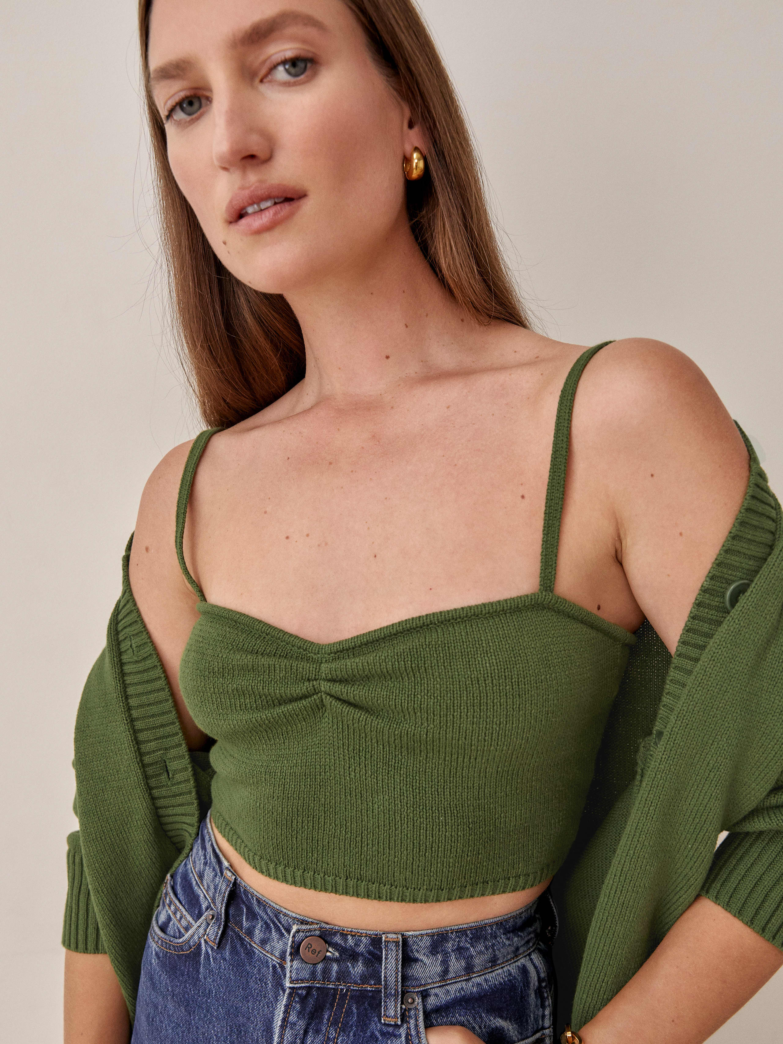 Olive Capello Cotton Tank And Cardi Set