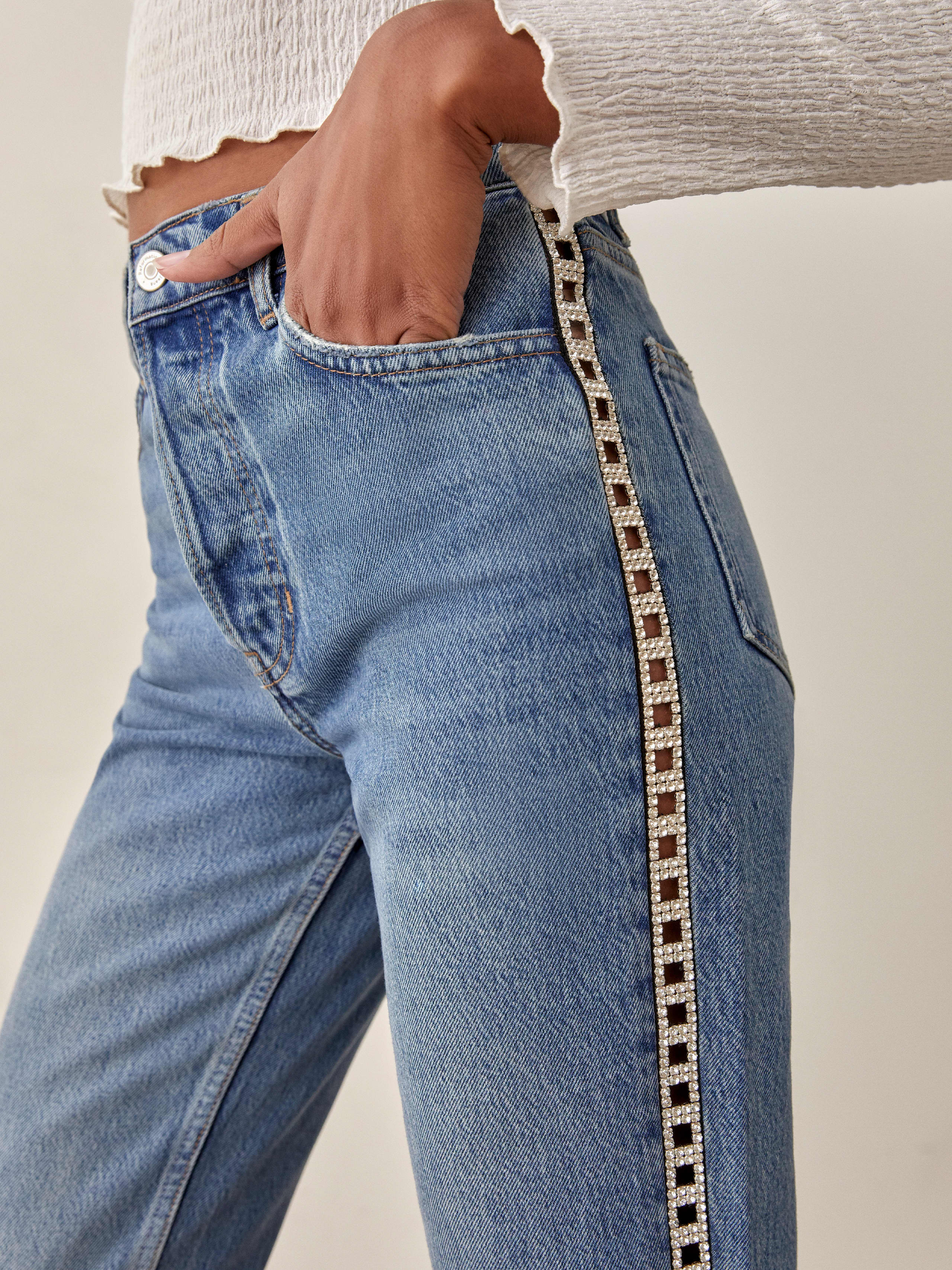 Maldives Crystal High Rise Straight Long Jeans