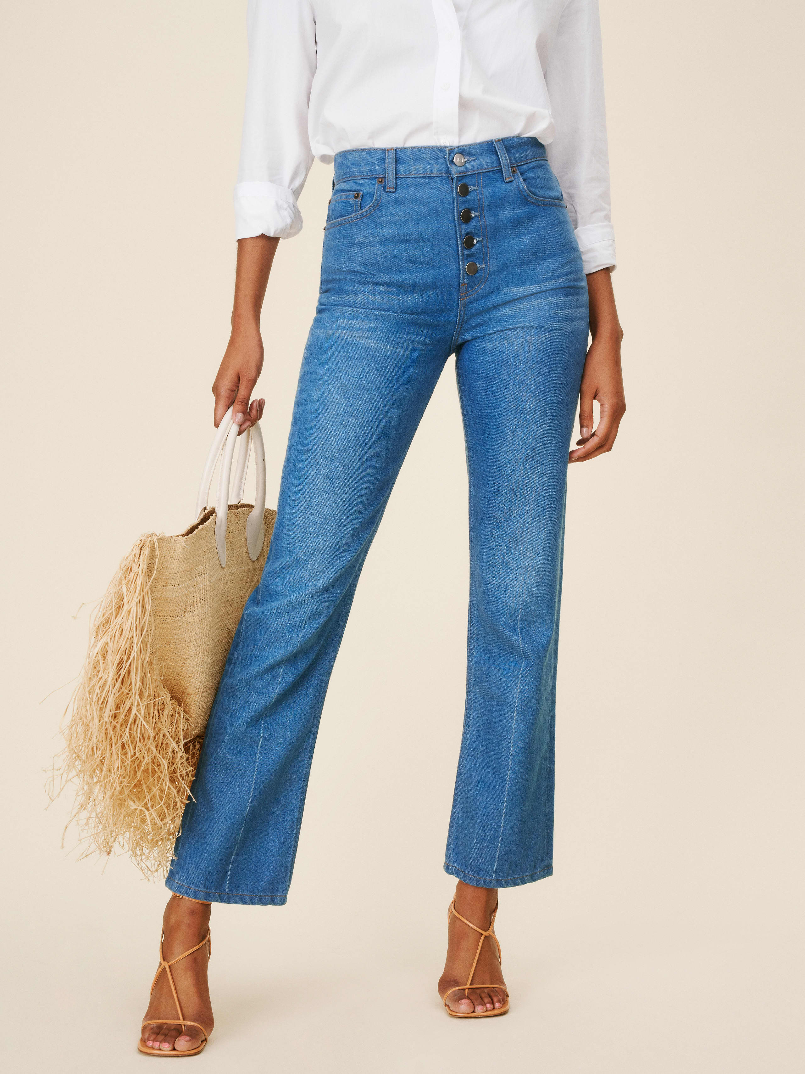 Cynthia Button Fly High Rise Straight Jeans | Reformation