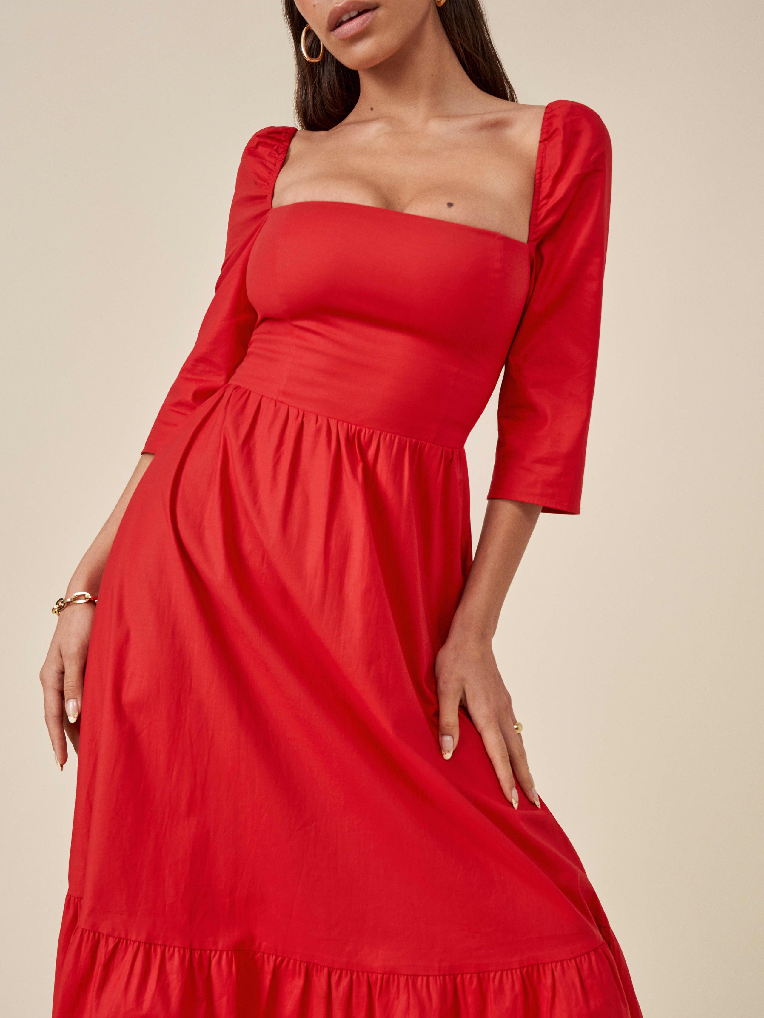 Cyprus Dress Long Sleeve Midi Shirting/Poplin Reformation