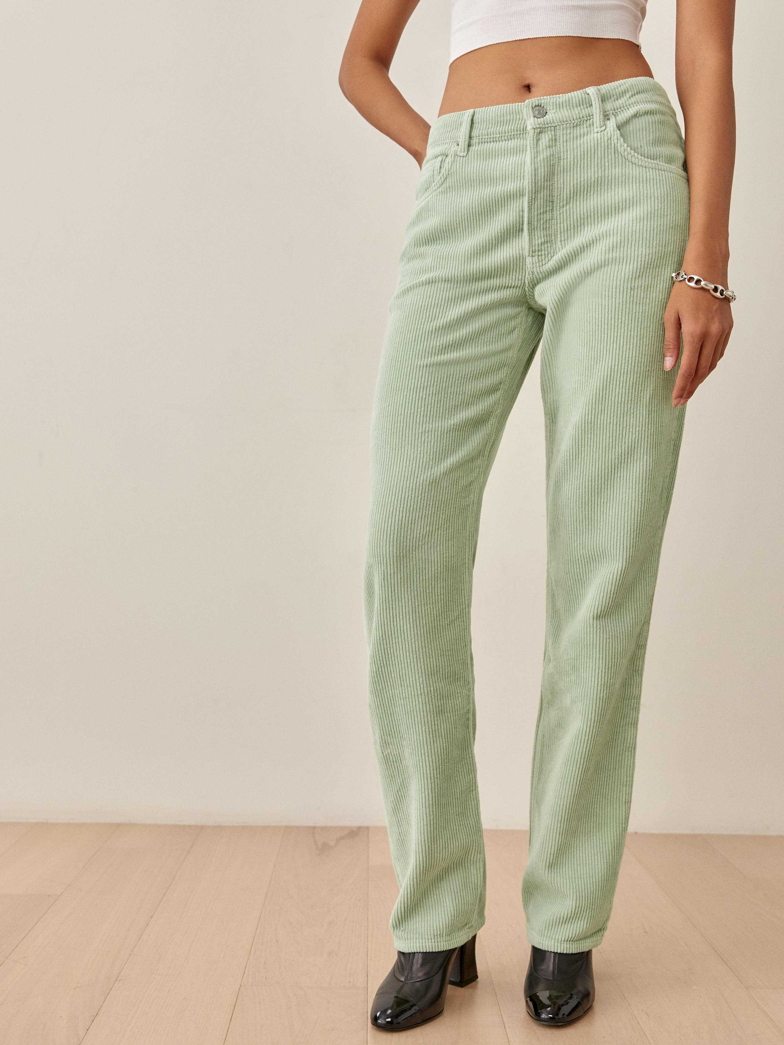 Pistachio Rowan High Rise Relaxed Corduroy Pants