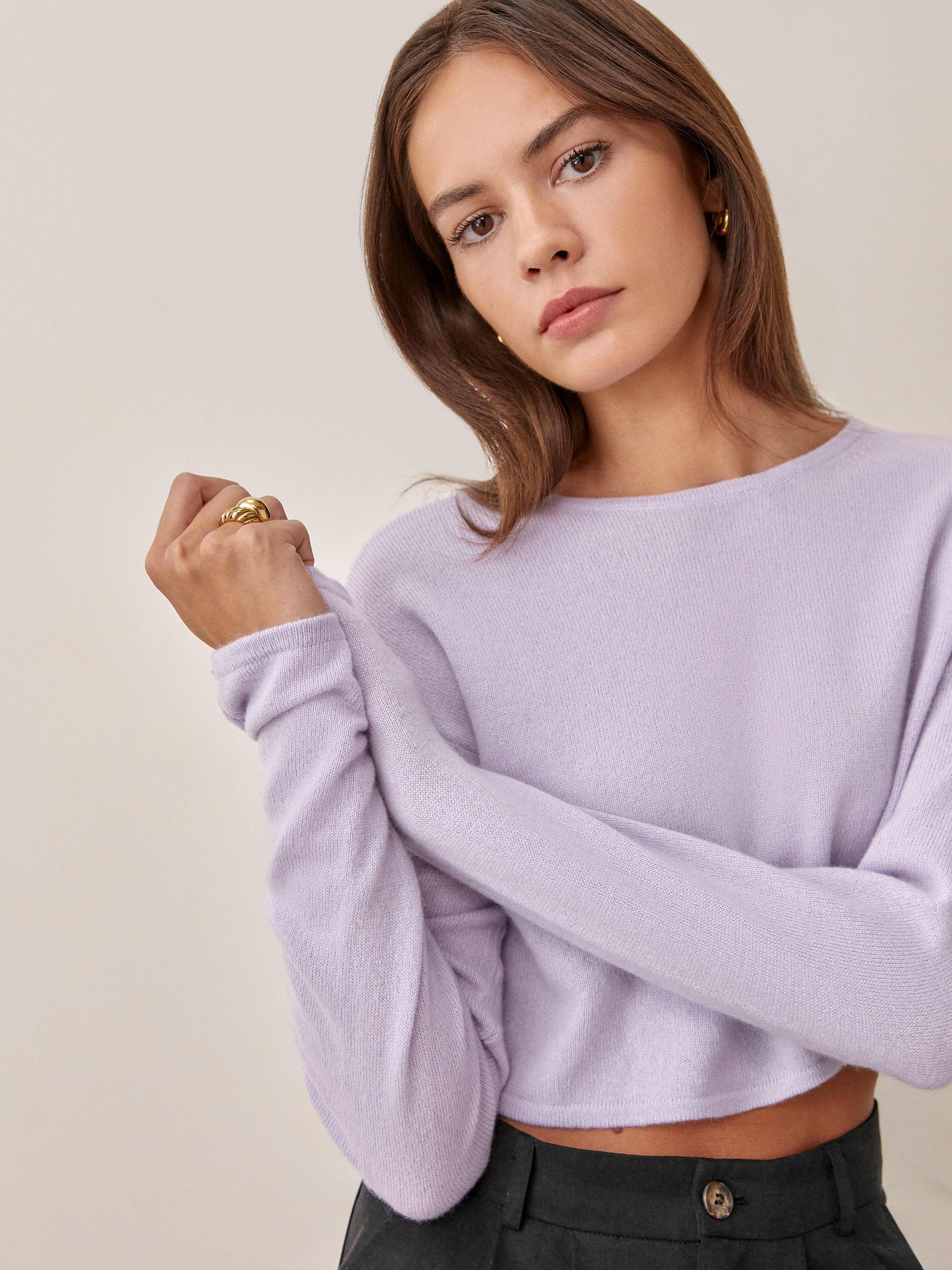 Pale Lavender Idan Cropped Cashmere Crew