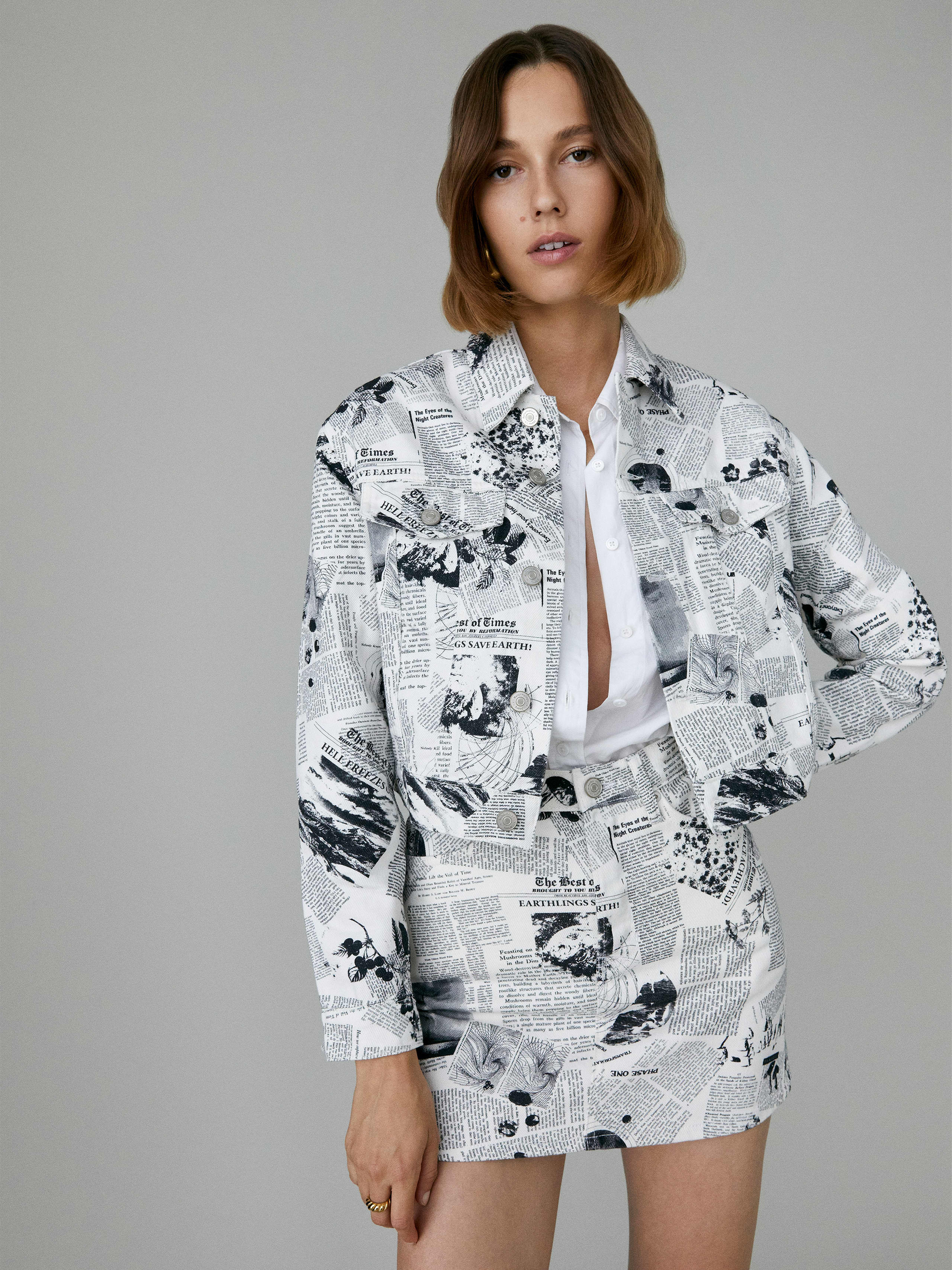 Climate Newsprint Jackie High Rise Denim Mini Skirt