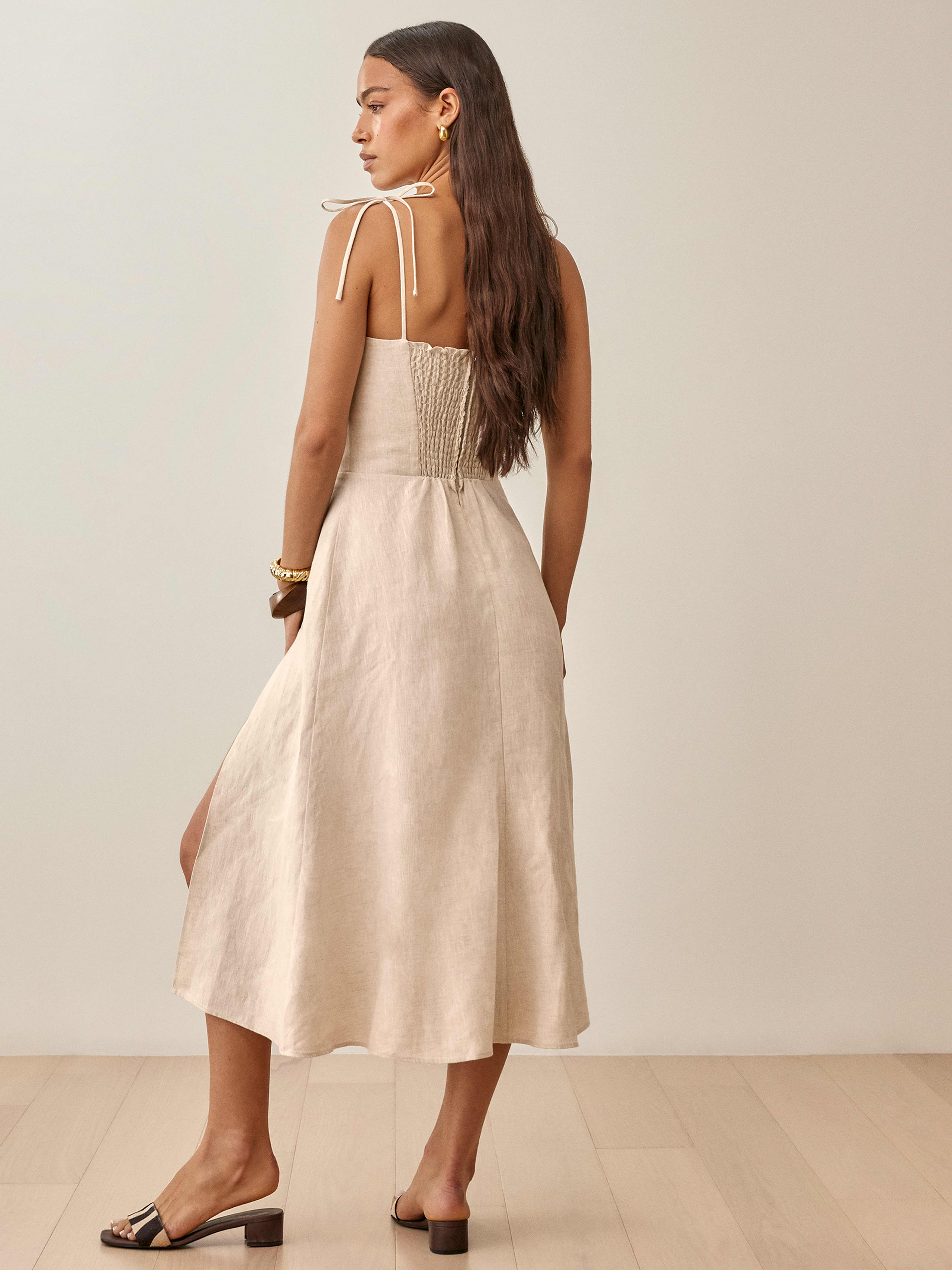 Joyce Dress - Spaghetti Strap Midi Linen | Reformation