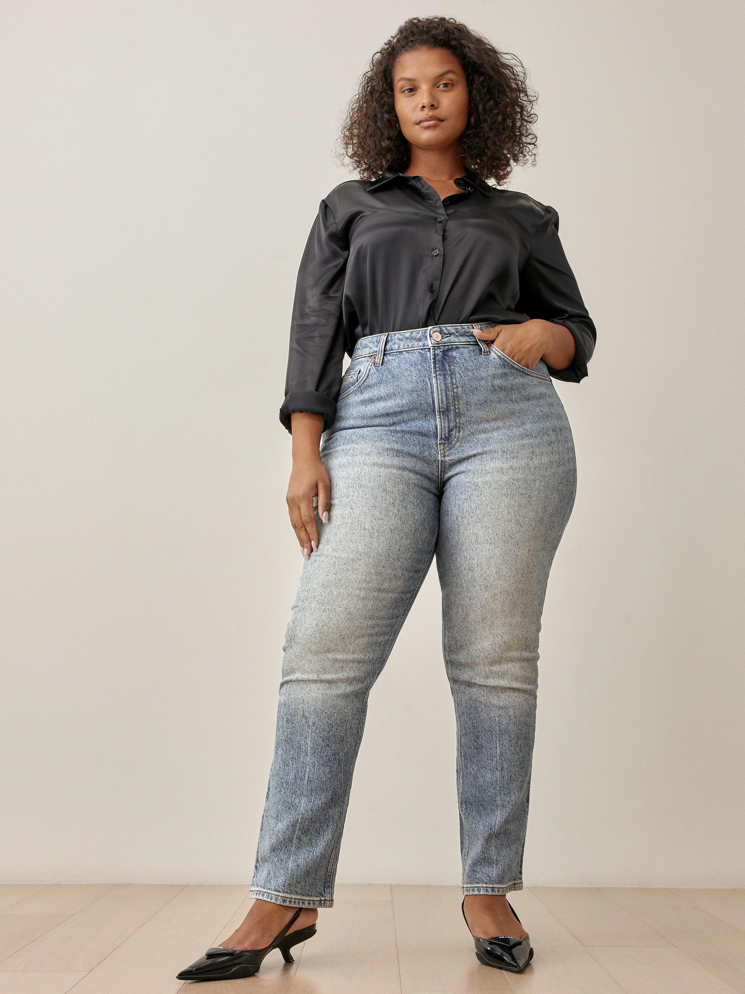 Liza Button Fly High Rise Straight Jeans - Sustainable Denim | Reformation