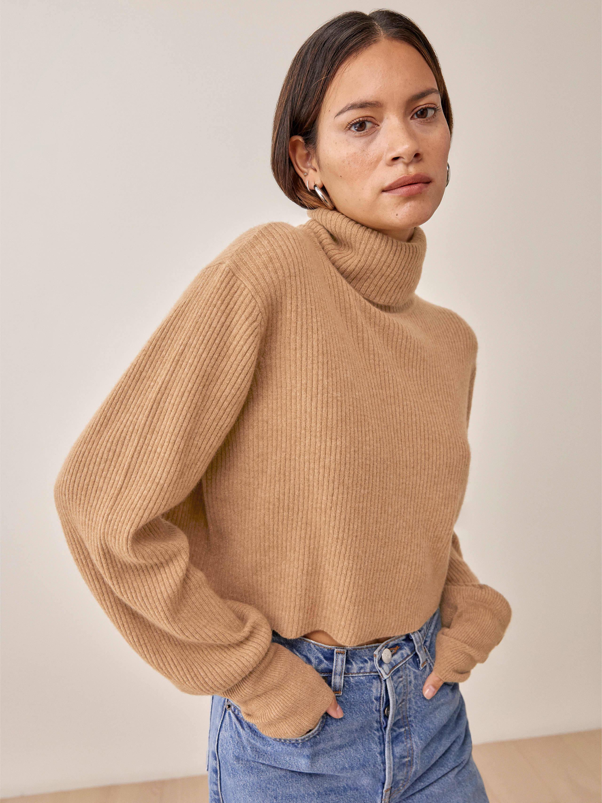 Camel Luisa Cropped Cashmere Sweater