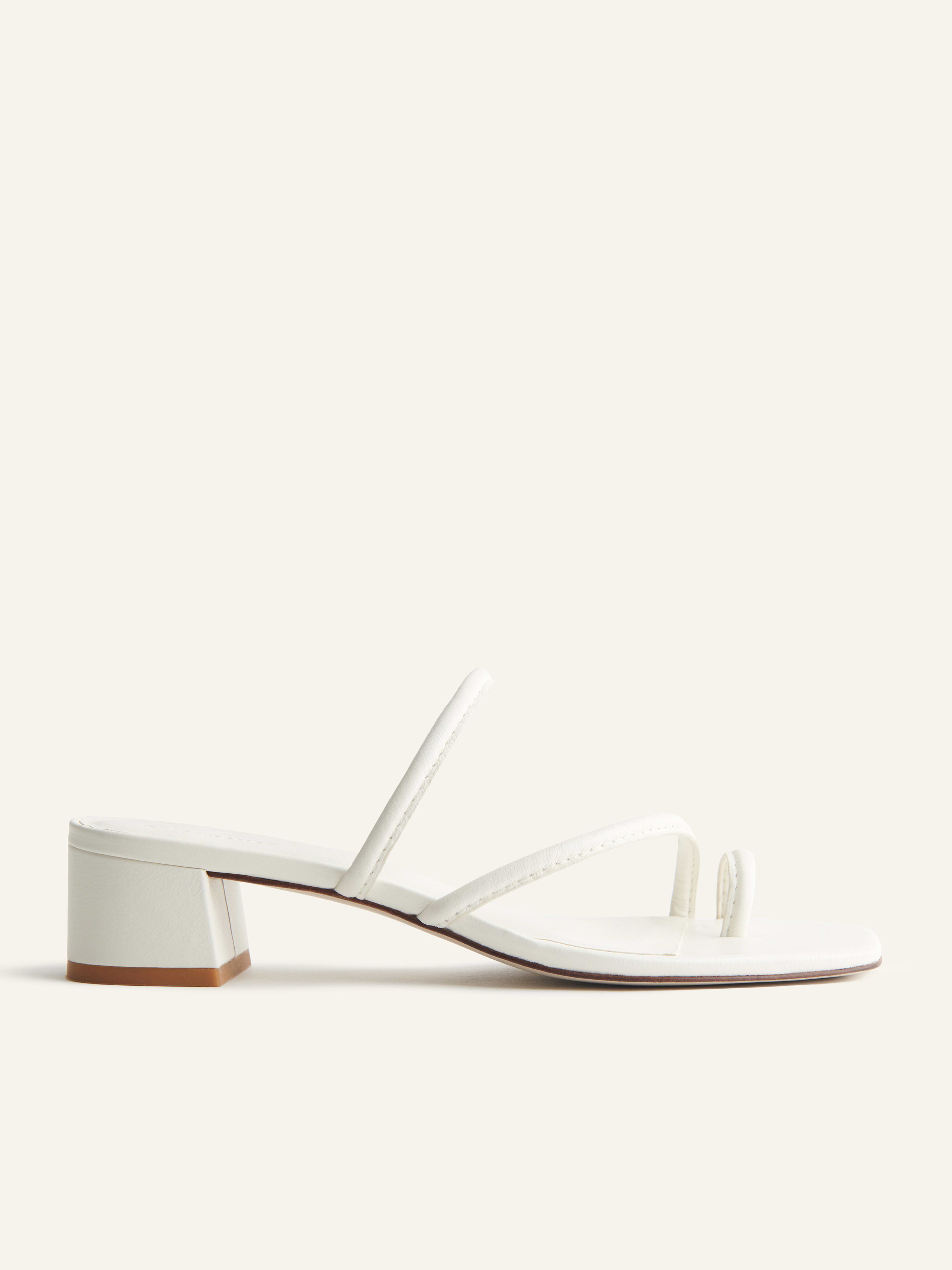 White Meena Toe Ring Block Heel Sandal