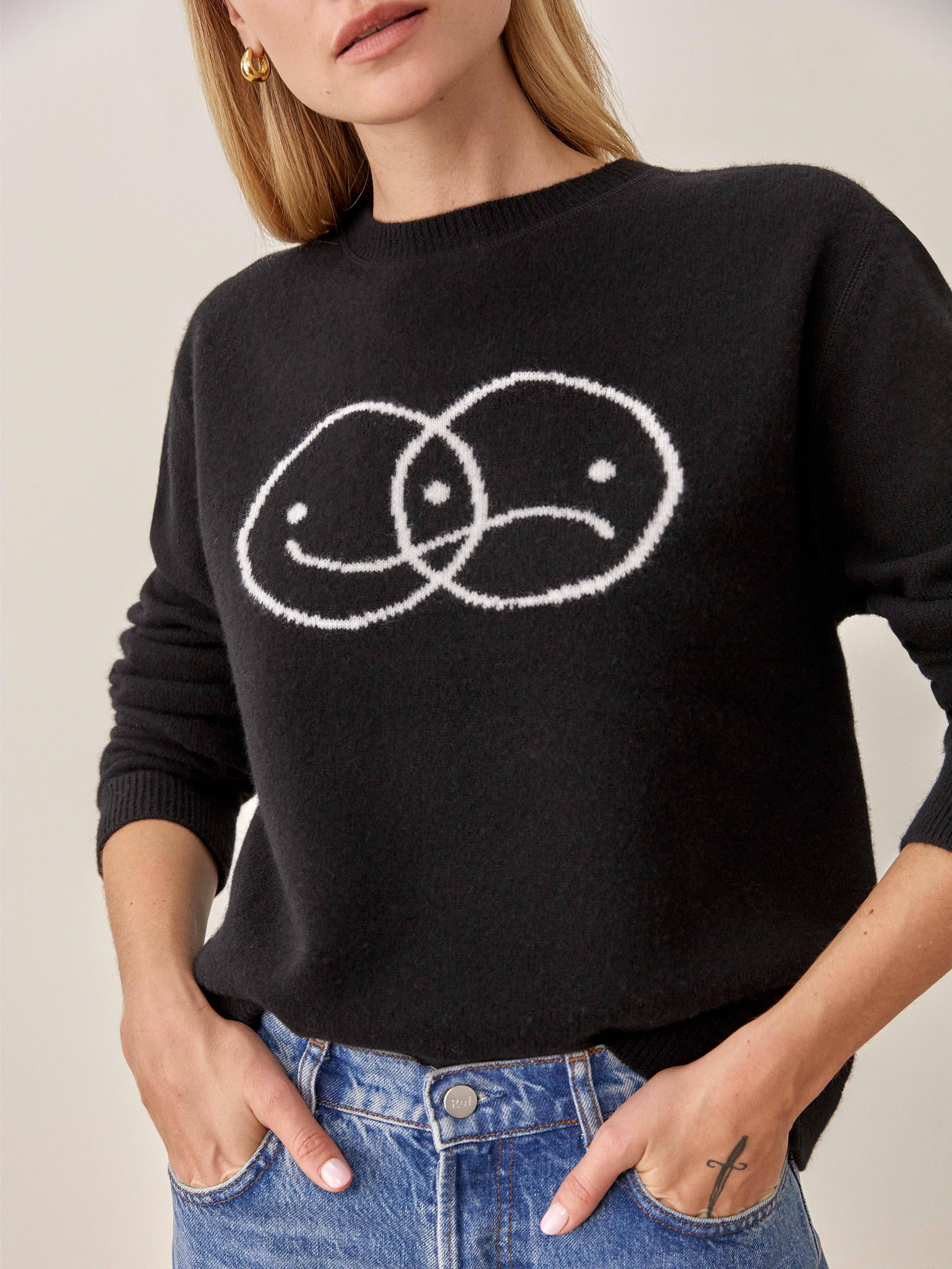 Black Mixed Emotions Intarsia Sweater
