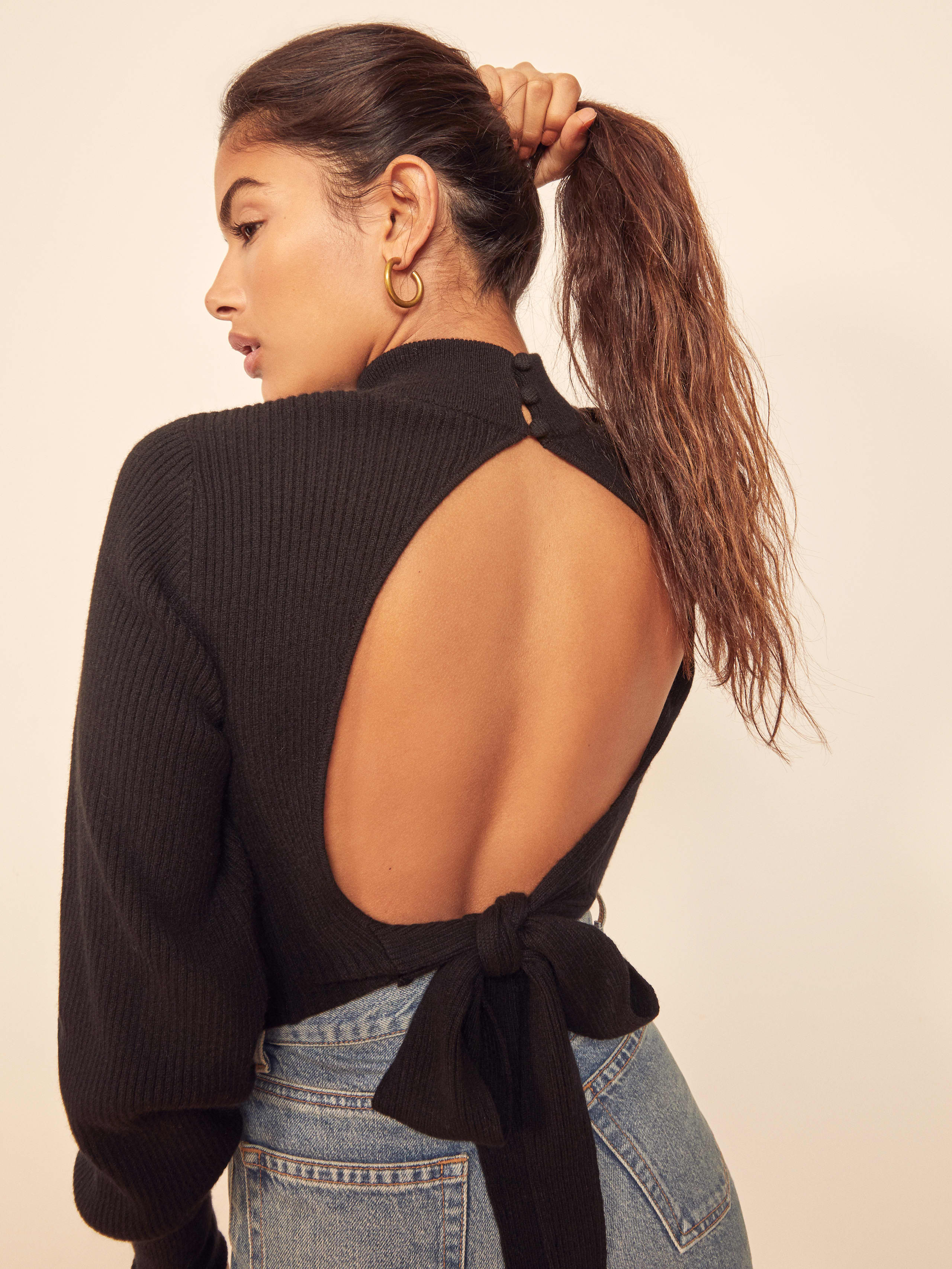 Black Osteria Open Back Sweater