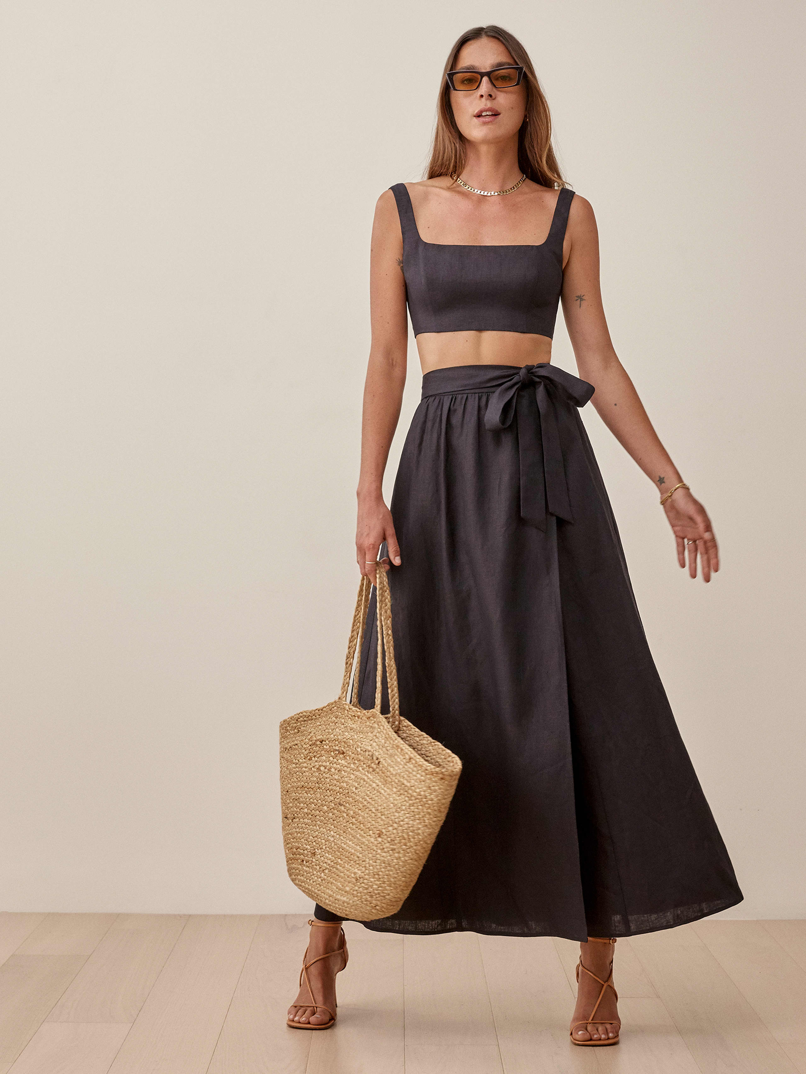 Black Palm Linen Two Piece