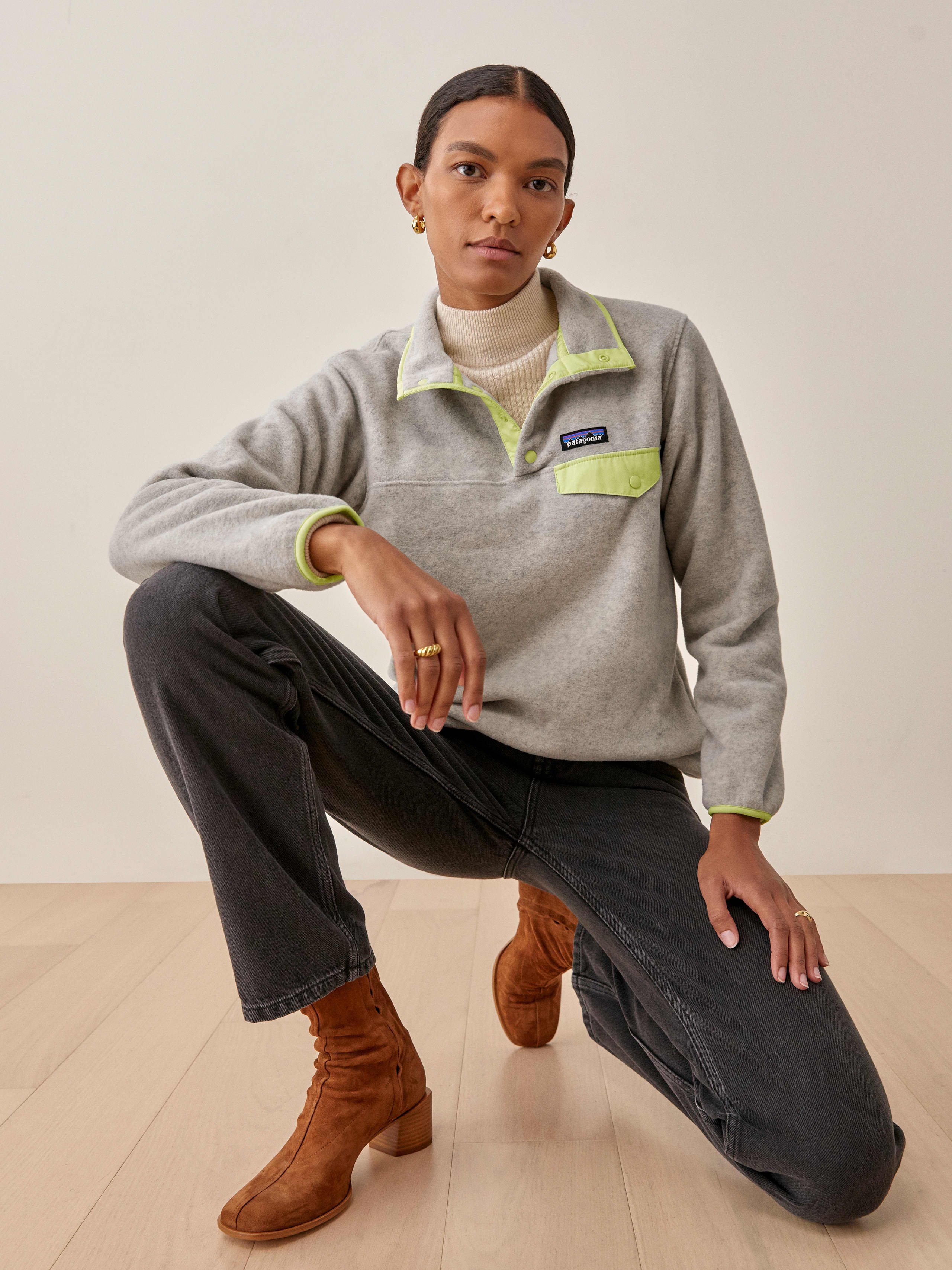 Oatmeal Heather/Jellyfish Yellow Patagonia W's Lightweight Synchilla Snap-T Pullover