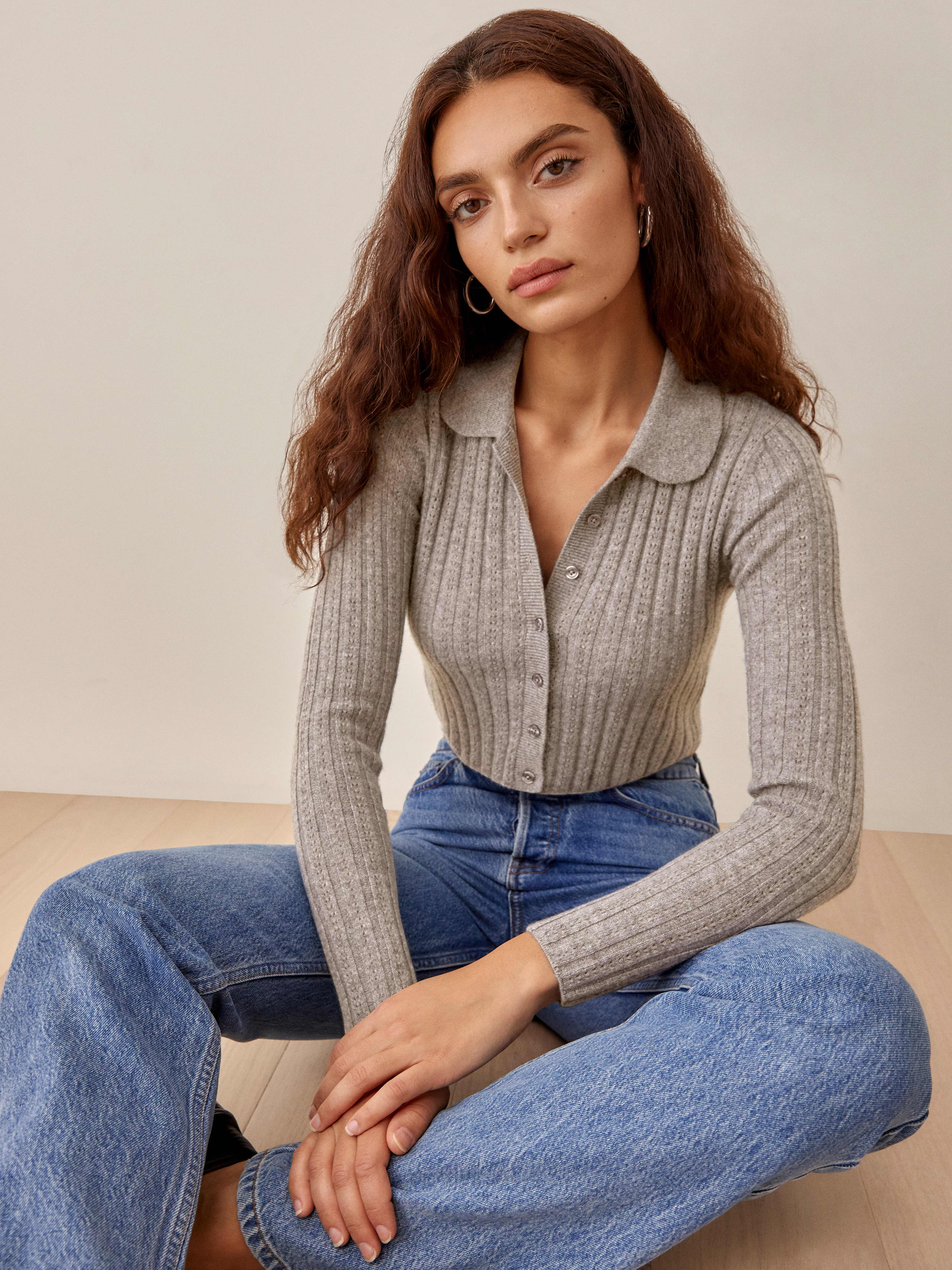 Dark Grey Rory Cashmere Collared Cardigan