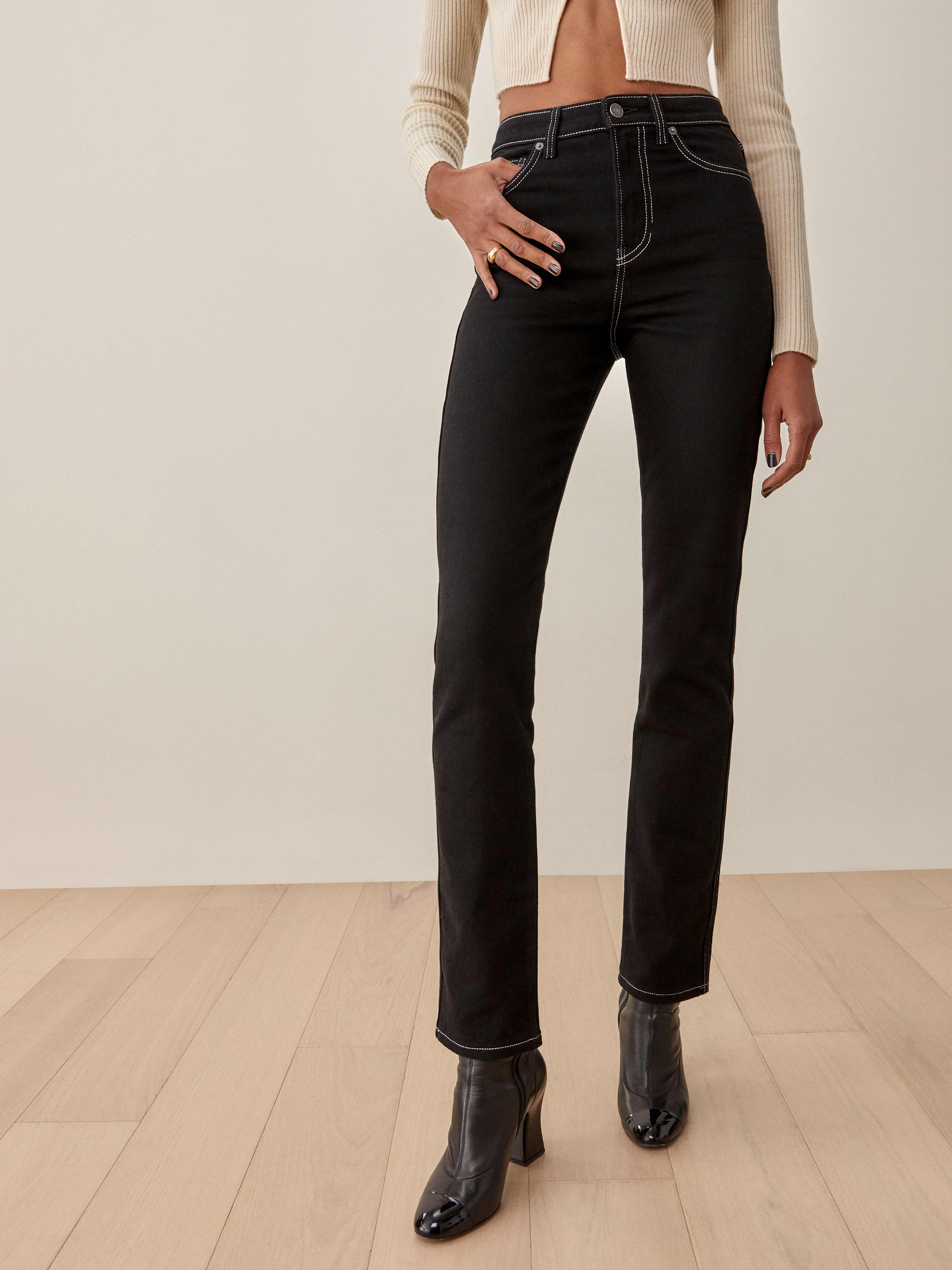 Black Sierra High Rise Straight Long Jeans